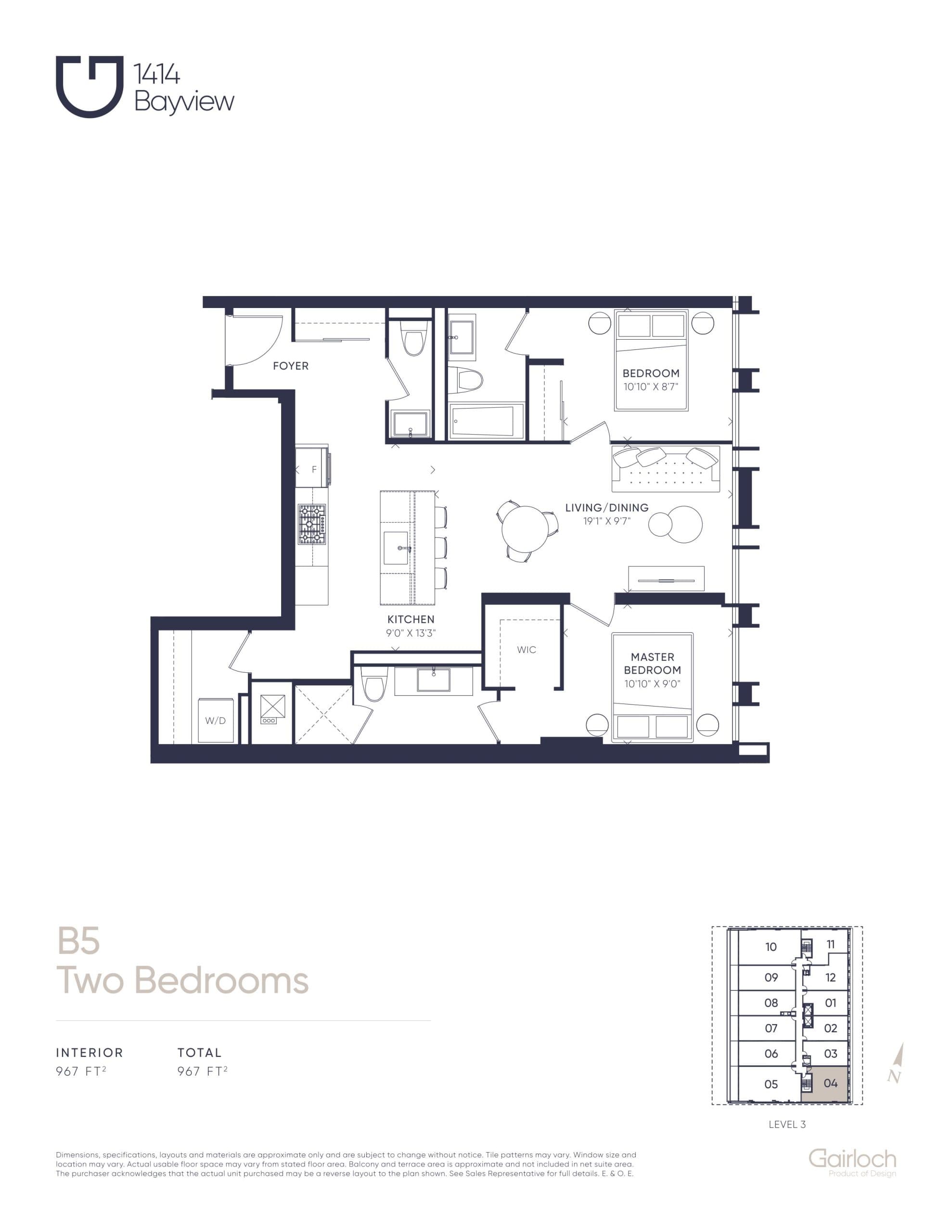 B5 Floor Plan at 1414 Bayview Condos - 967 sq.ft