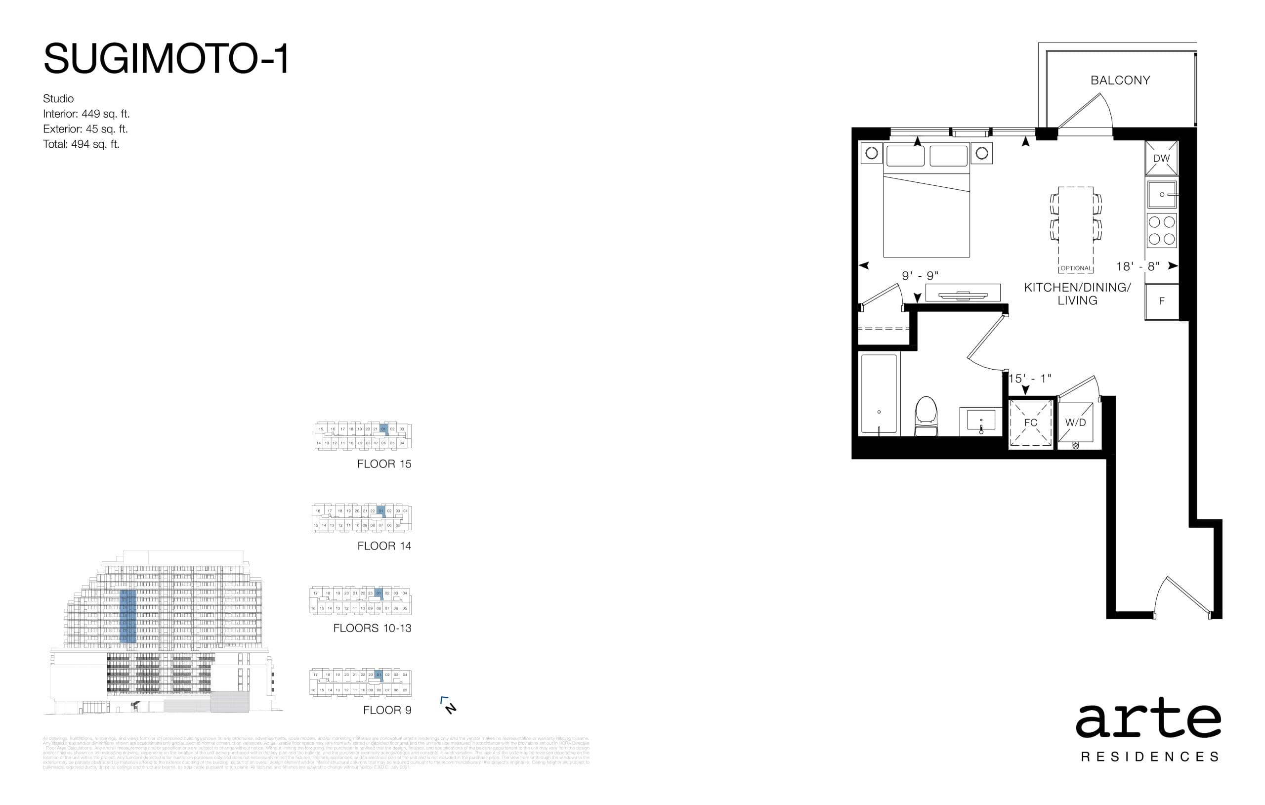 Sugimoto-1 Floor Plan at Arte Residences Condos - 449 sq.ft