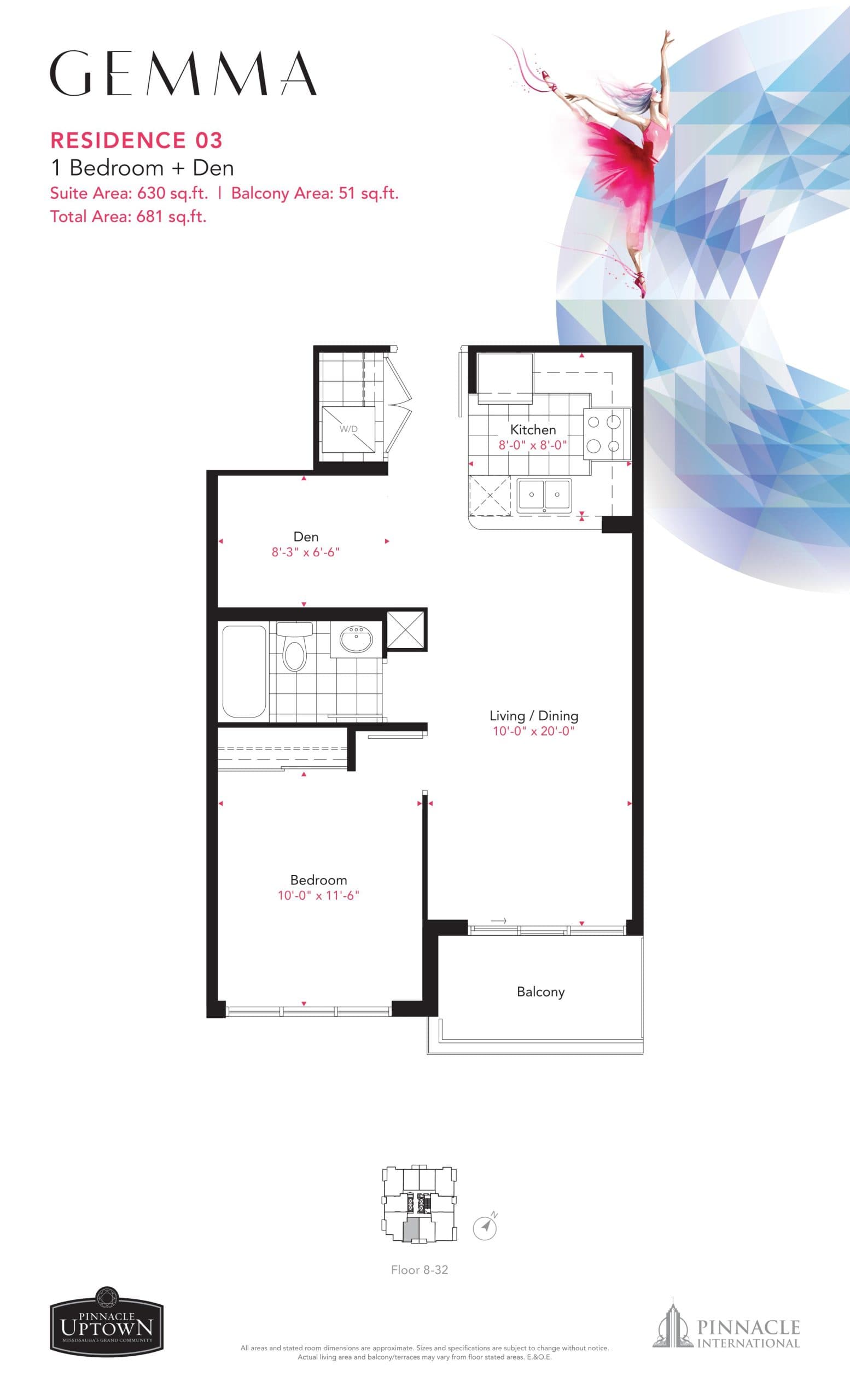 Residence 03 Floor Plan at Gemma Condos - 630 sq.ft