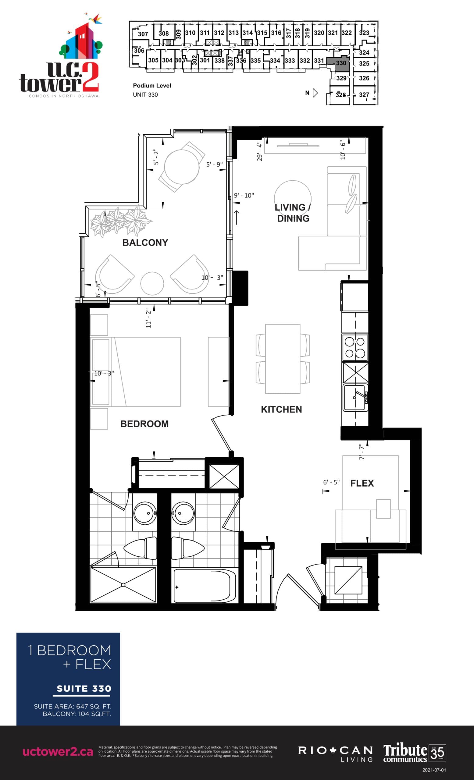 Suite 330 Floor Plan at U.C. Tower 2 Condos - 647 sq.ft