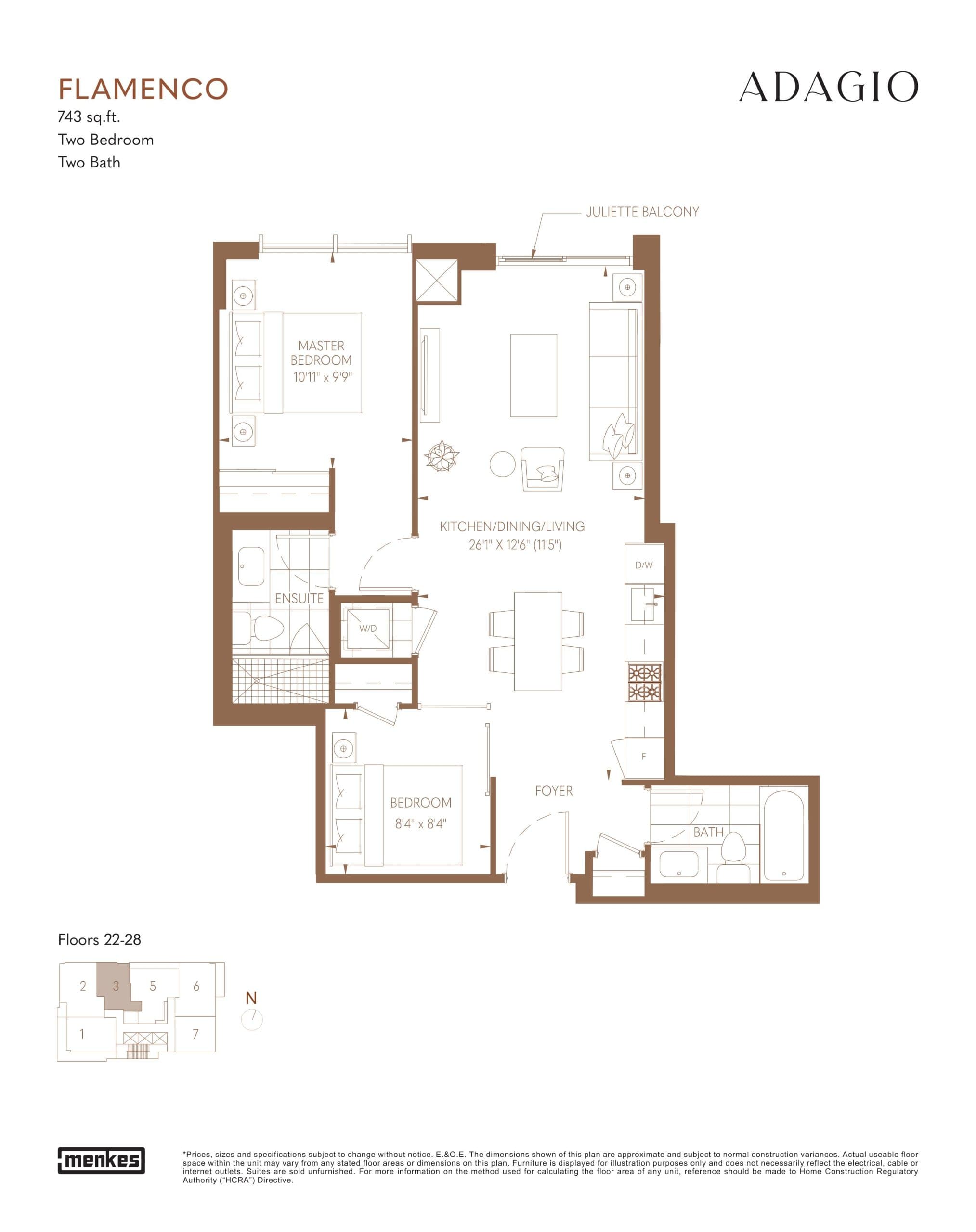 Flamenco Floor Plan at Adagio Condos - 743 sq.ft