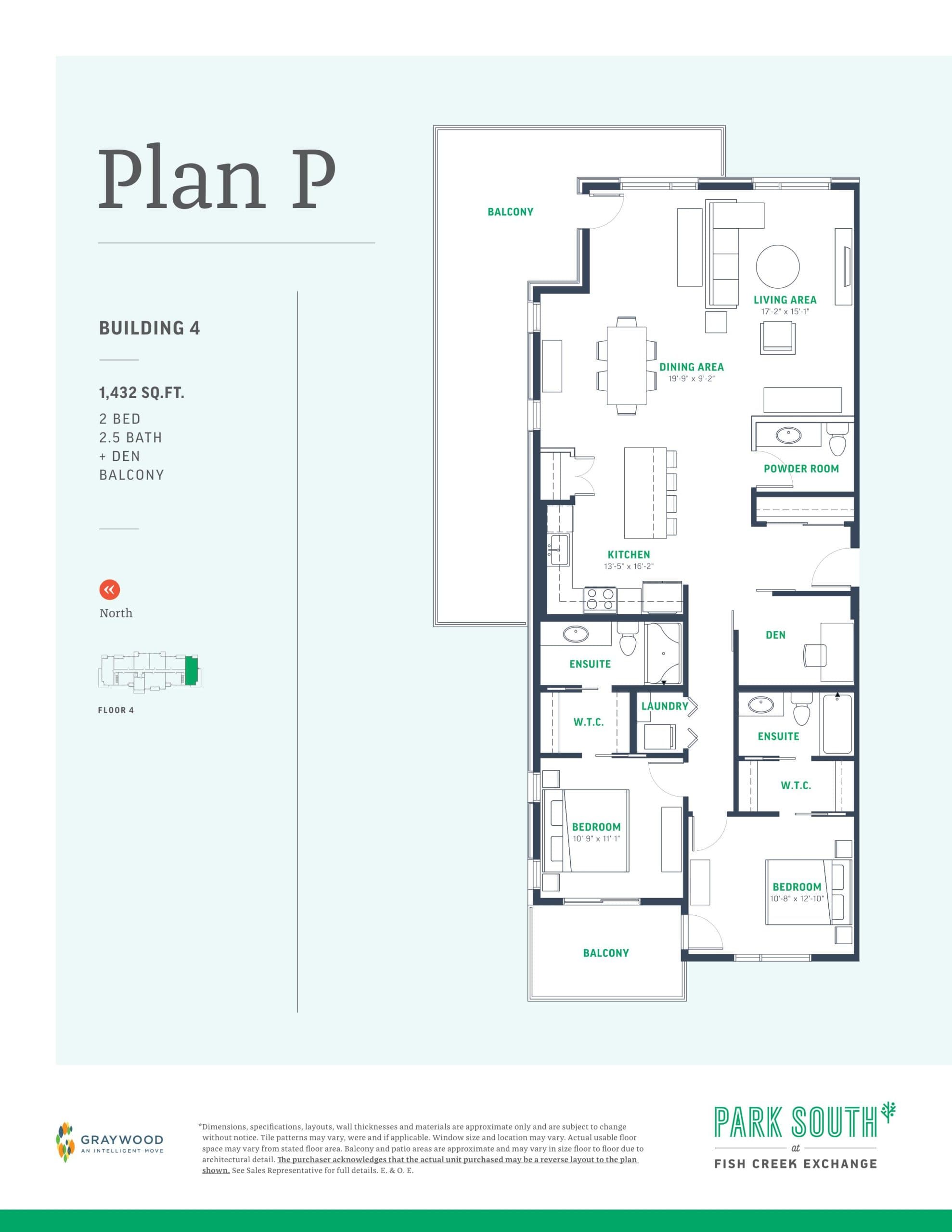 Plan P - Building 4 Floor Plan at Fish Creek Exchange Condos - 1432 sq.ft