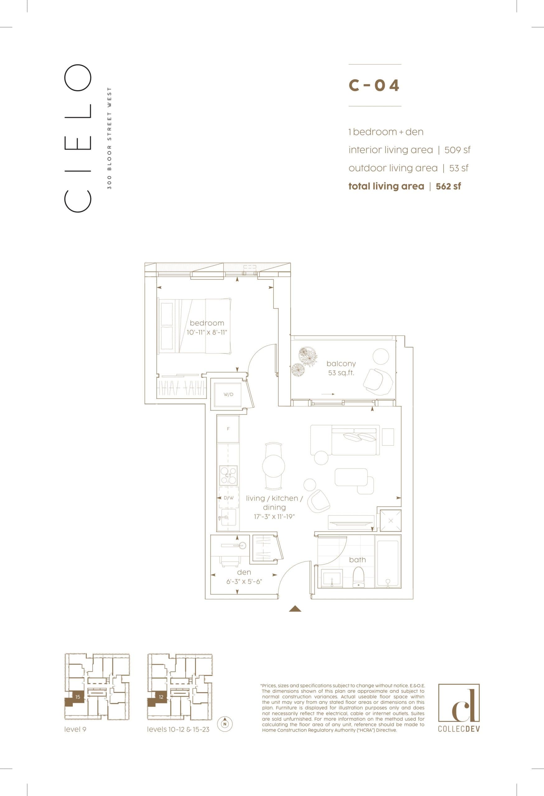 C-04 Floor Plan at Cielo Condos - 509 sq.ft