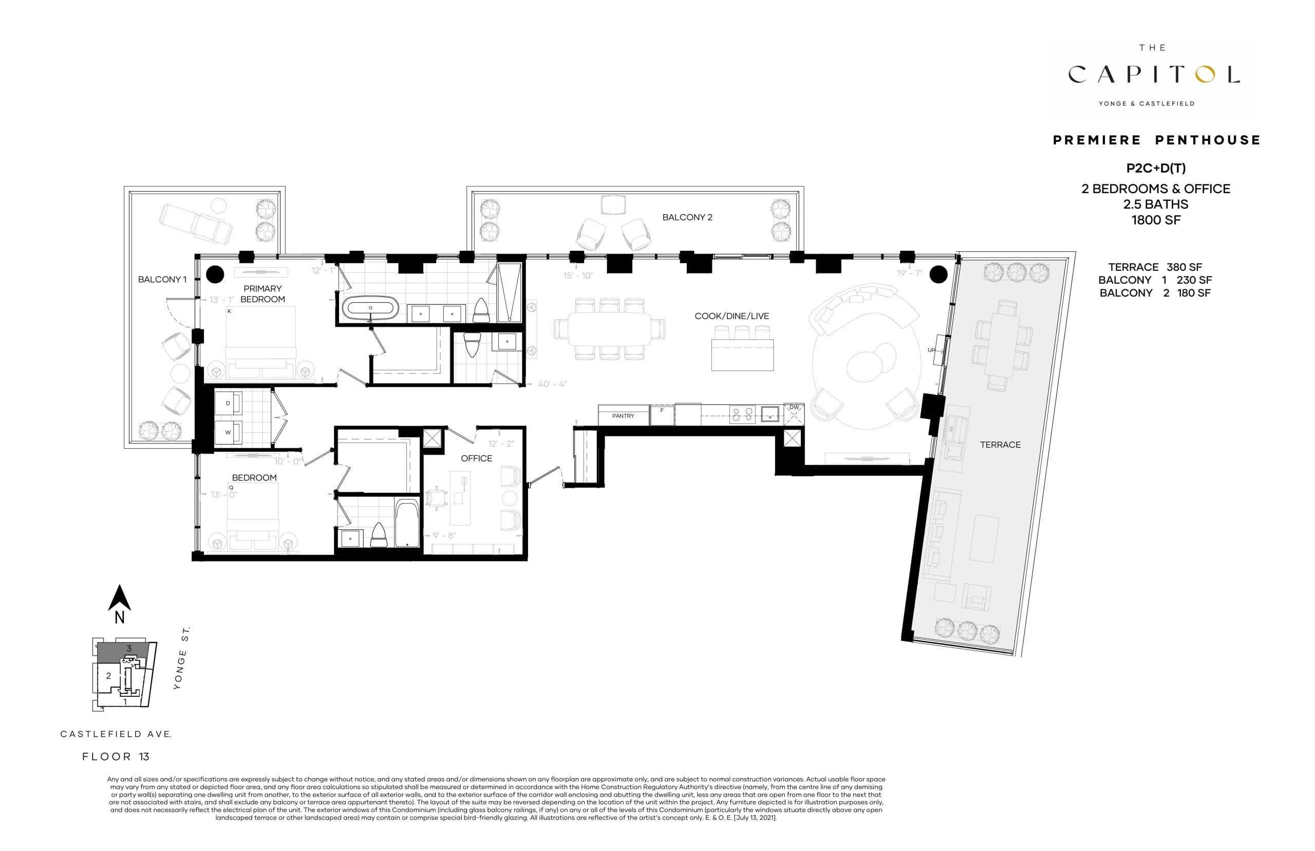 P2C+D(T) - Premiere Penthouse Floor Plan at The Capitol Residences - 1800 sq.ft
