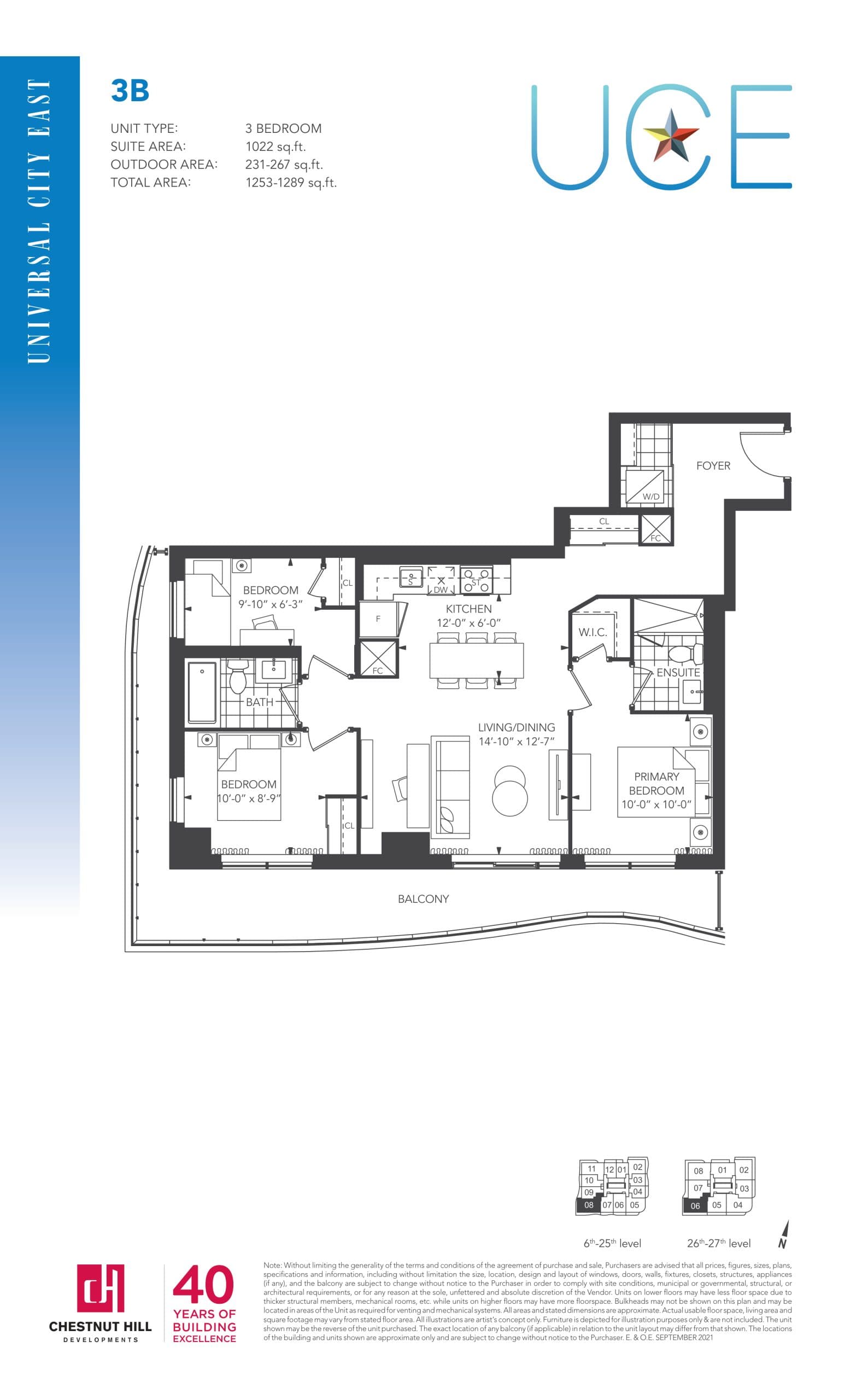 3B Floor Plan at Universal City East Condos - 1022 sq.ft
