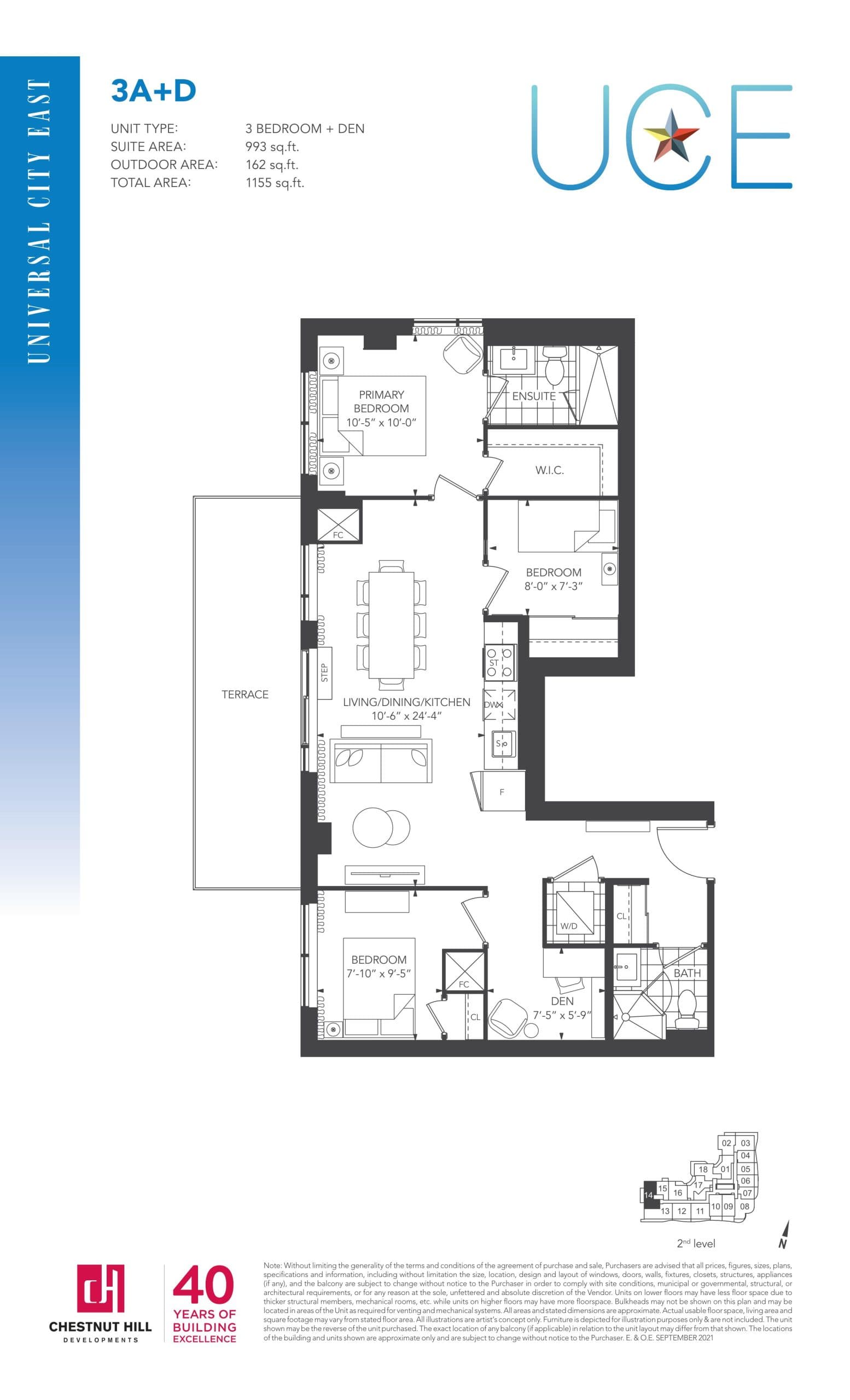 3A+D Floor Plan at Universal City East Condos - 993 sq.ft