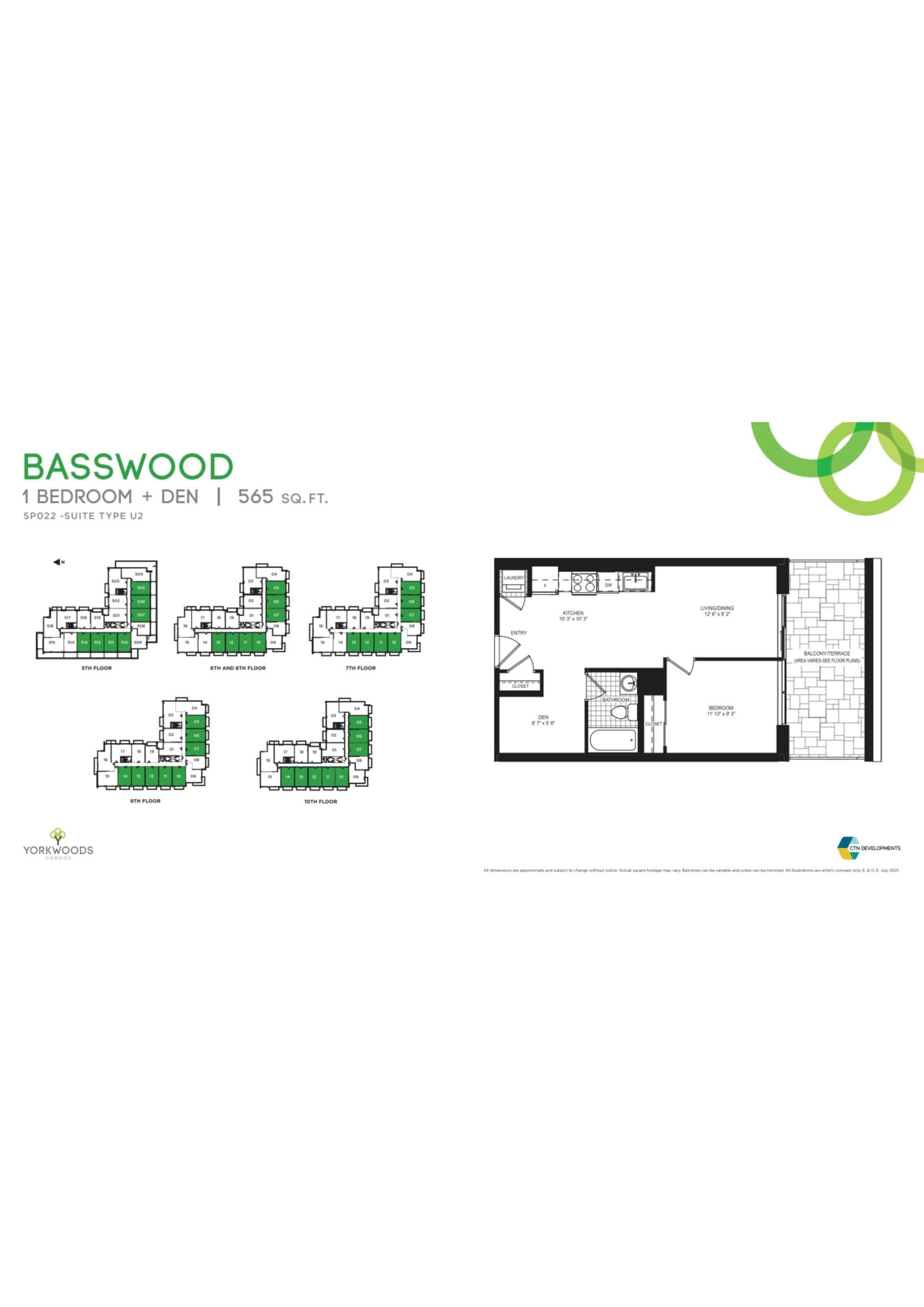 Basswood - Type U2 Floor Plan at Yorkwoods Condos - 565 sq.ft
