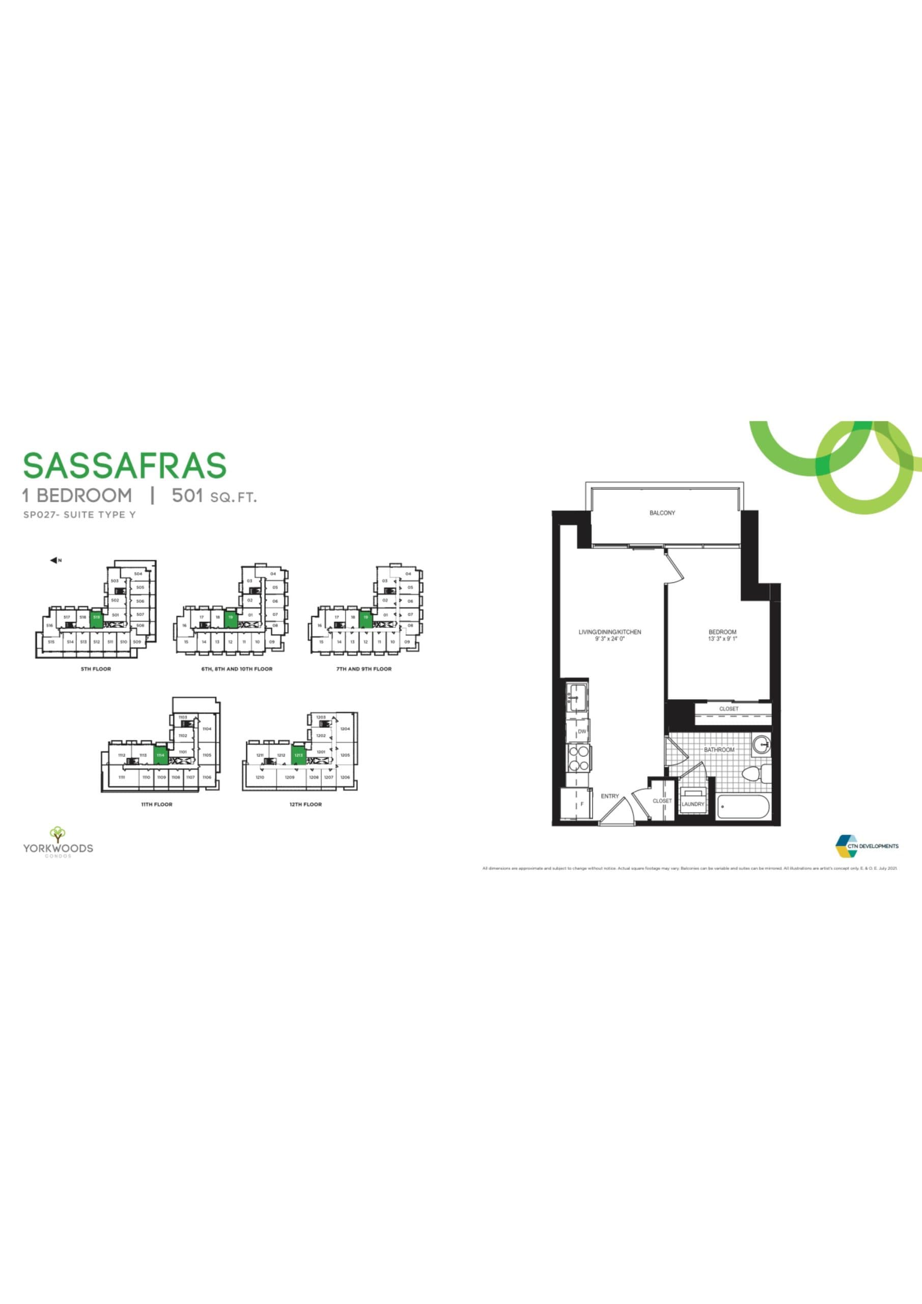 Sassafras - Type Y Floor Plan at Yorkwoods Condos - 501 sq.ft