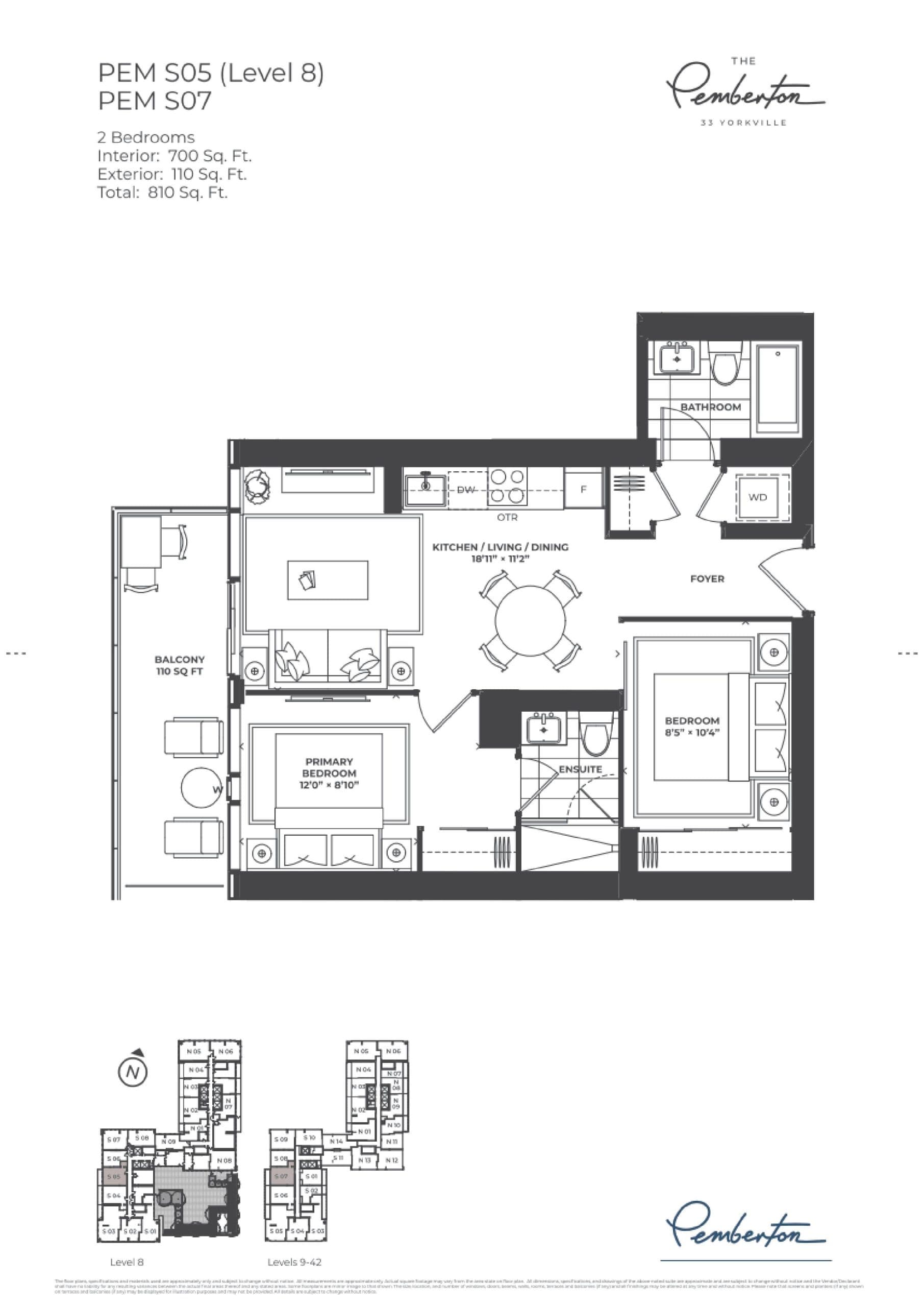PEM S05 & PEM S07 Floor Plan at The Pemberton at 33 Yorkville Condos - 700 sq.ft