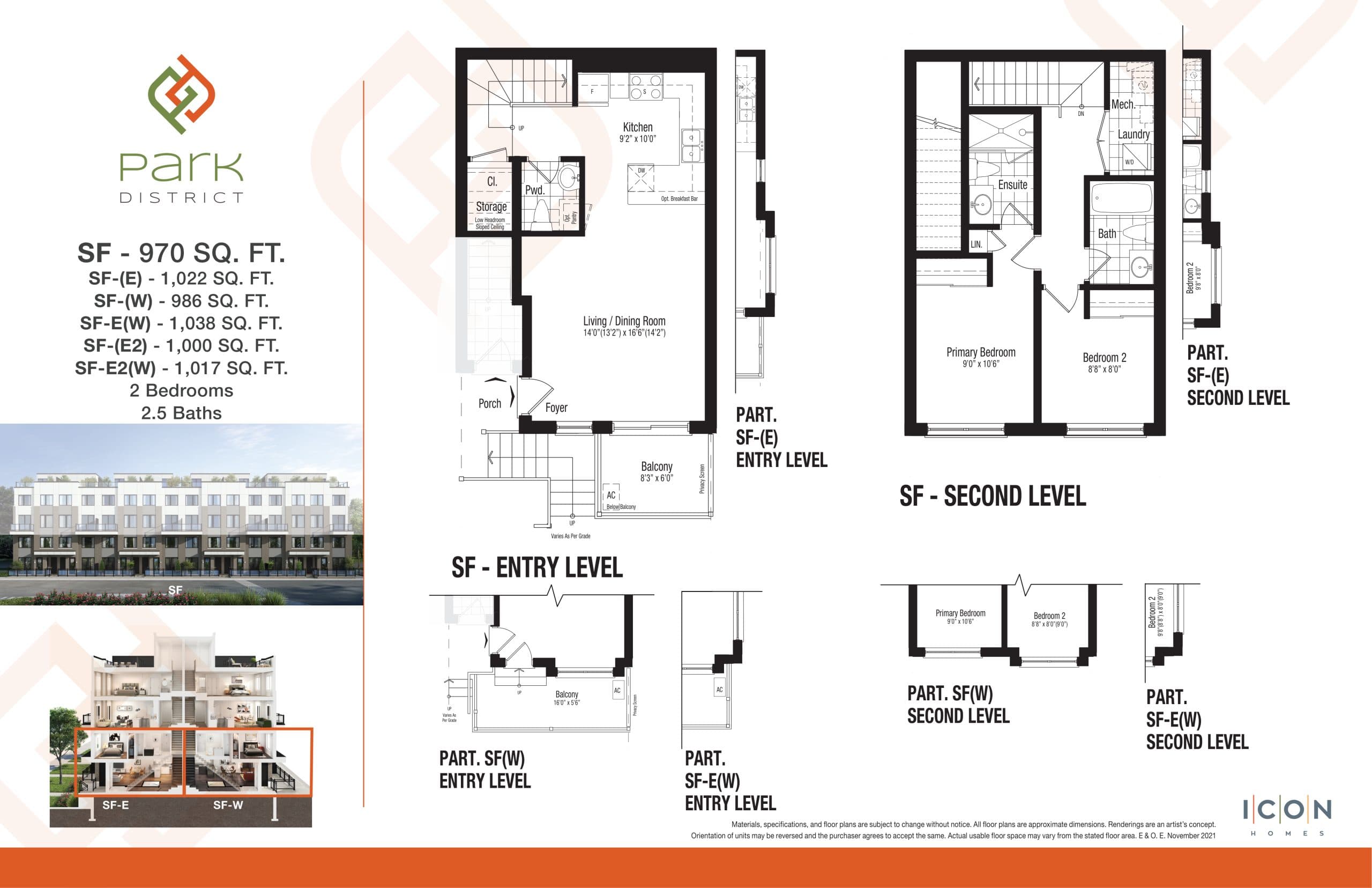 SF - Parkland Collection Floor Plan at Park District Towns - 1038 sq.ft