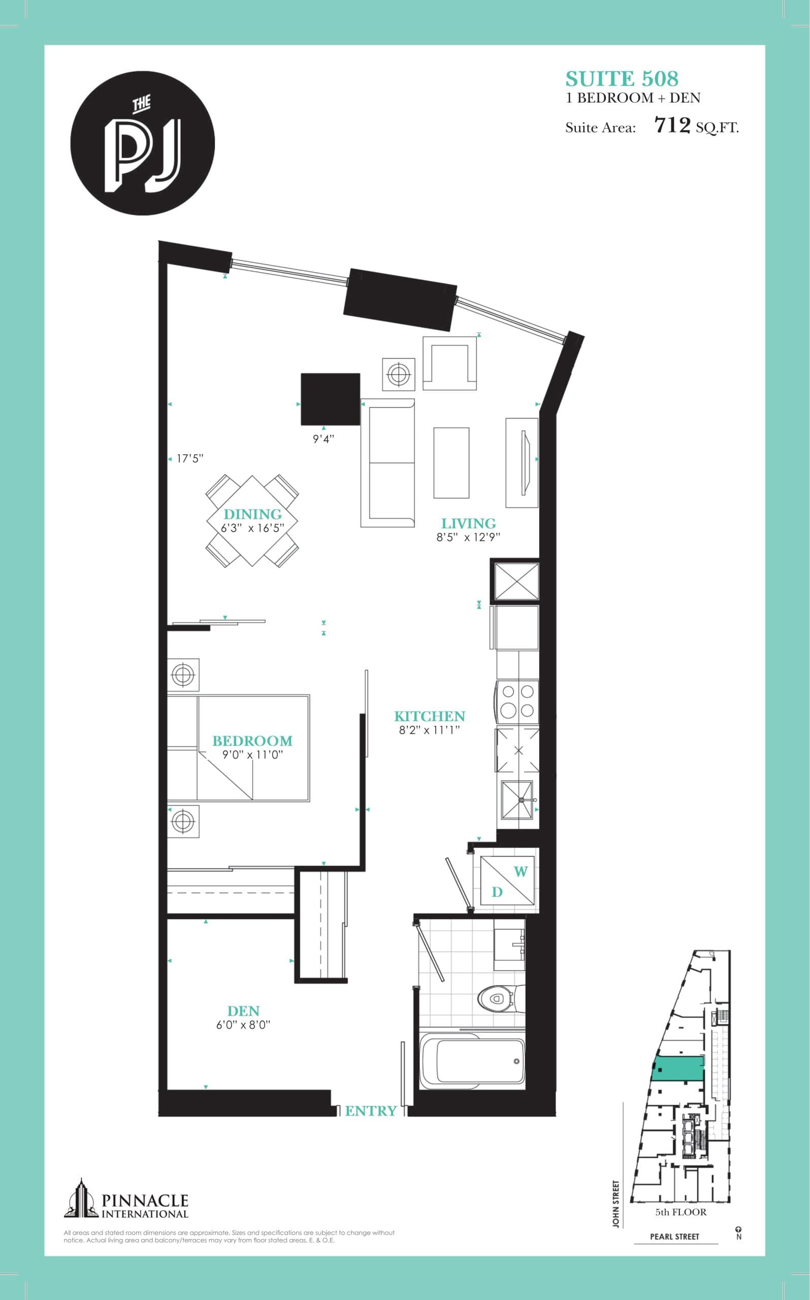 Suite 508 Floor Plan at The PJ Condos - 712 sq.ft