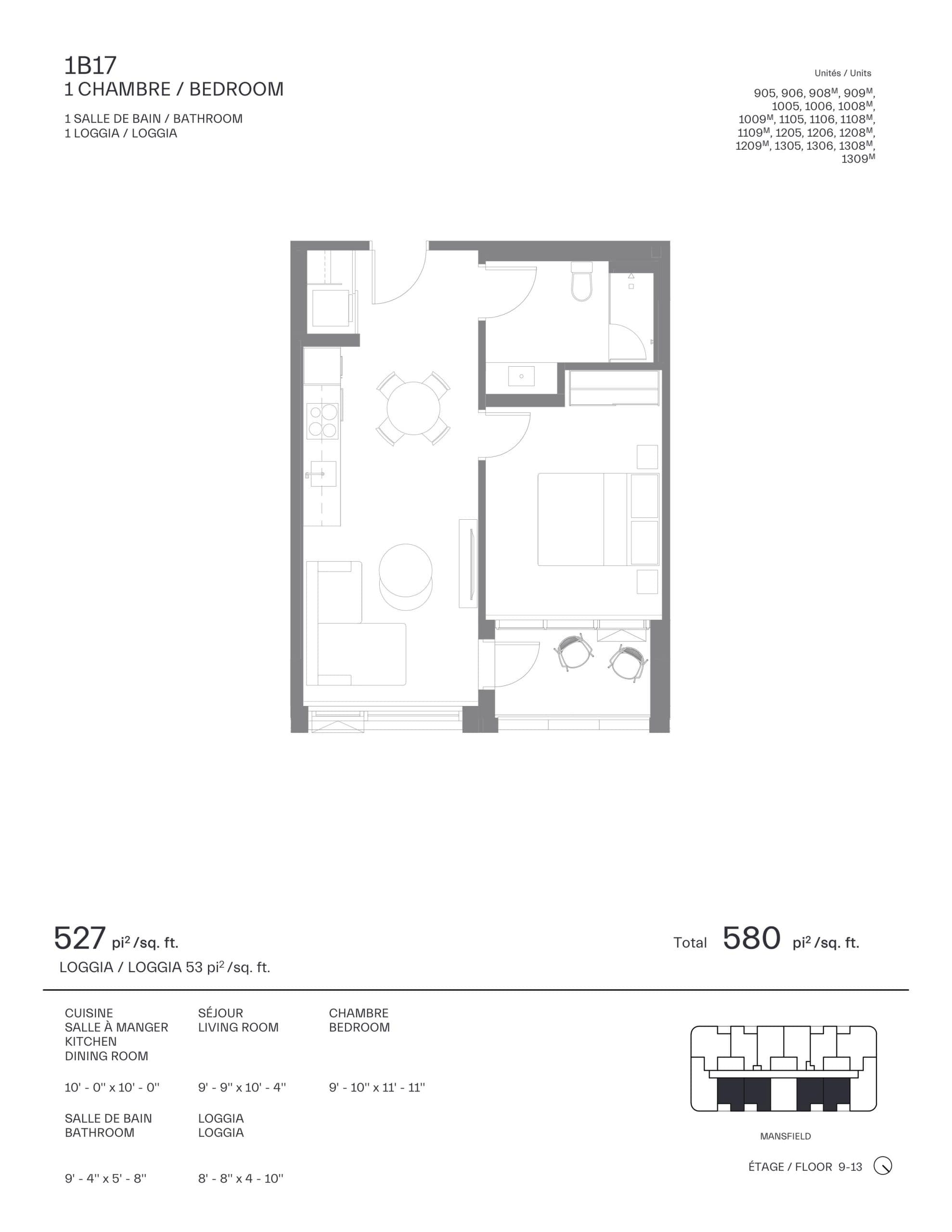 1B17 Floor Plan at Mansfield Condos - 527 sq.ft