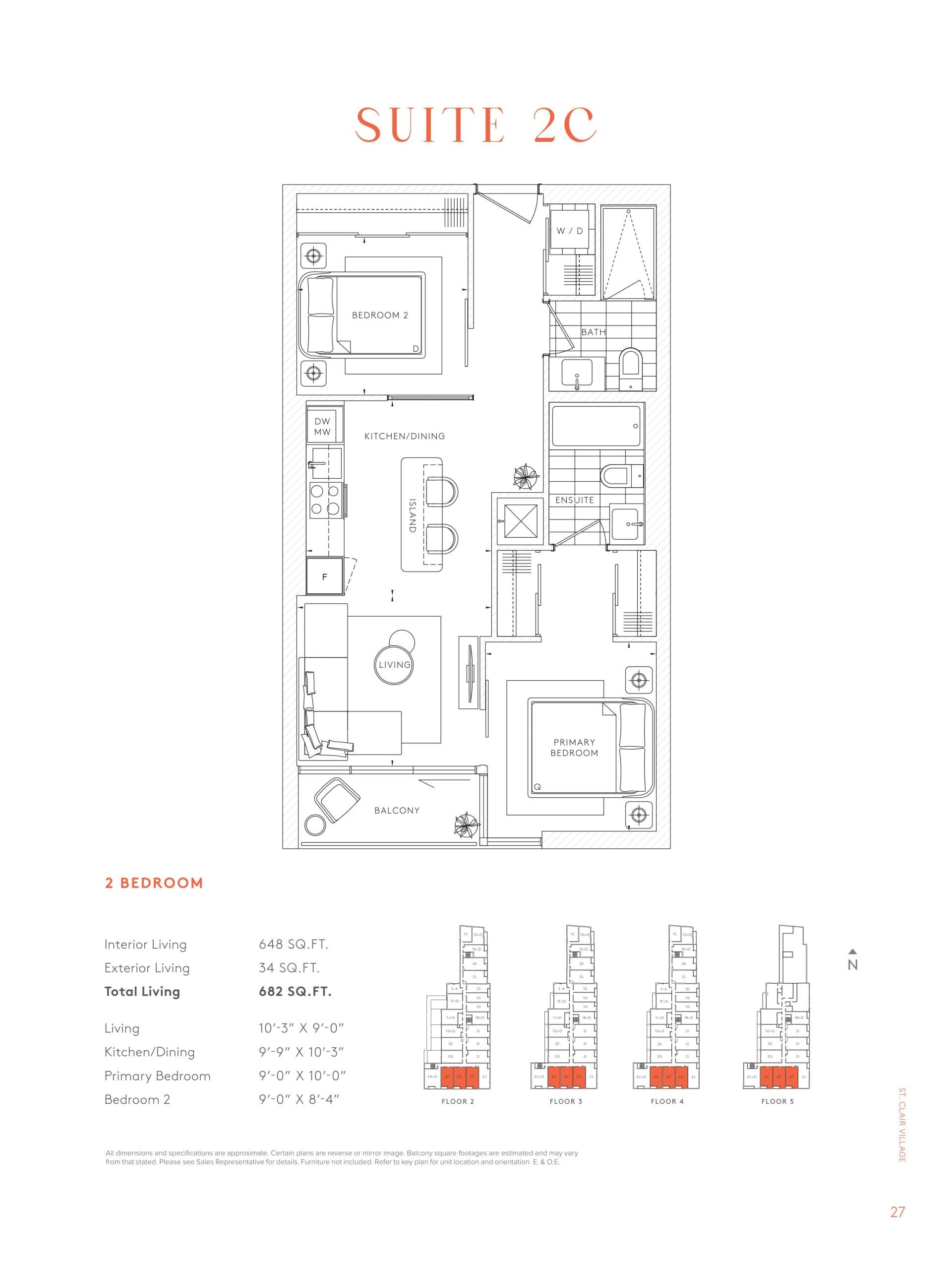 Suite 2C Floor Plan at 908 St. Clair Condos - 648 sq.ft