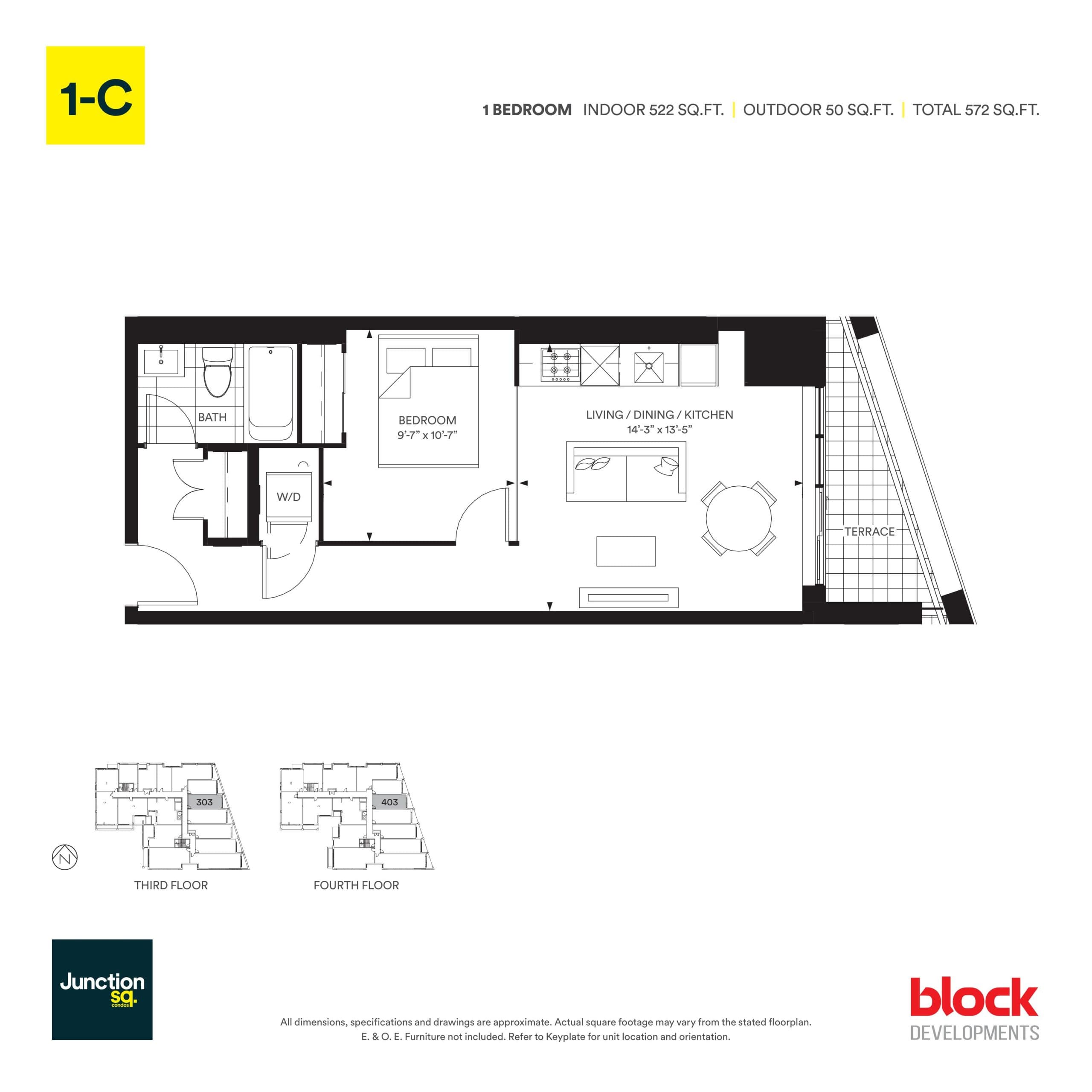 1-C Floor Plan at Junction Square Condos - 522 sq.ft