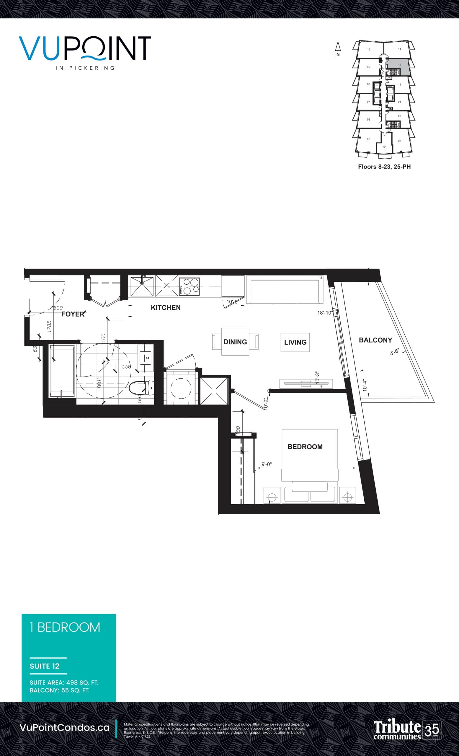 Suite 12 Floor Plan at VuPoint Condos - 498 sq.ft