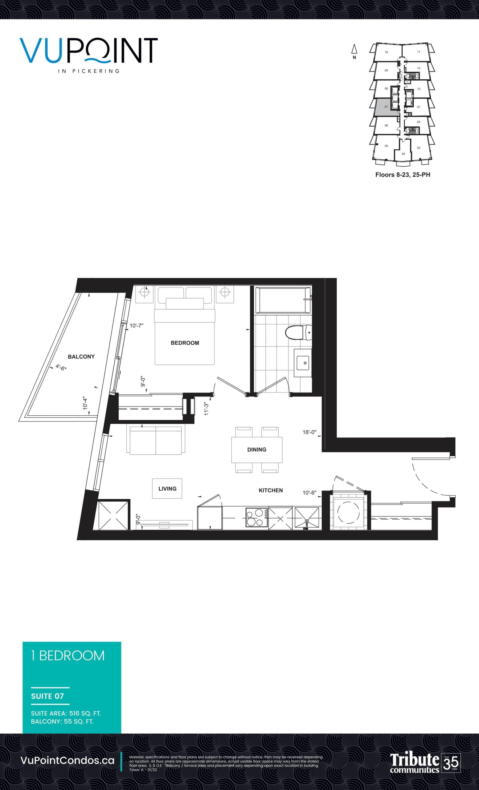 Suite 07 Floor Plan at VuPoint Condos - 516 sq.ft