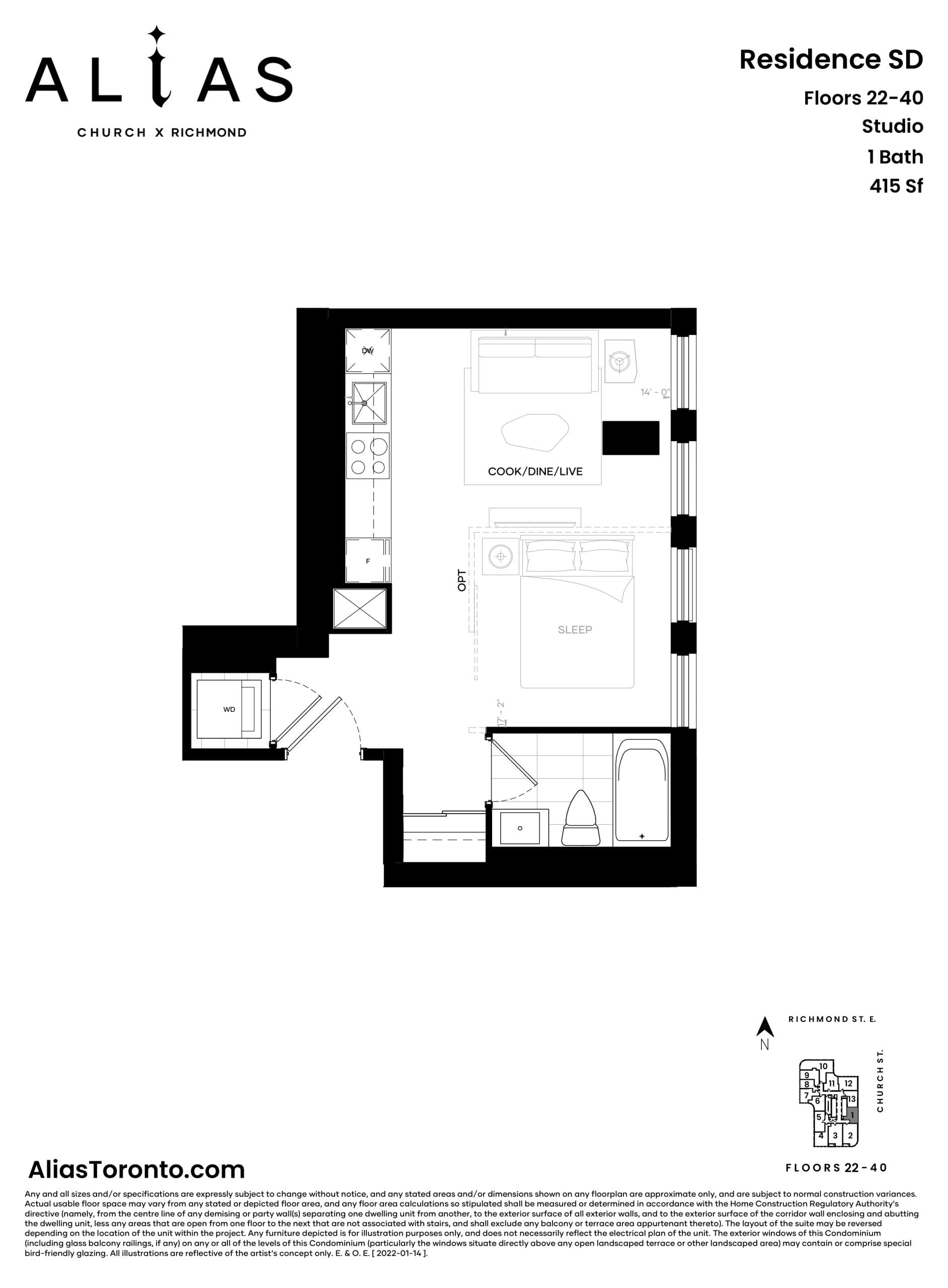 Residence SD Floor Plan at Alias Condos - 415 sq.ft