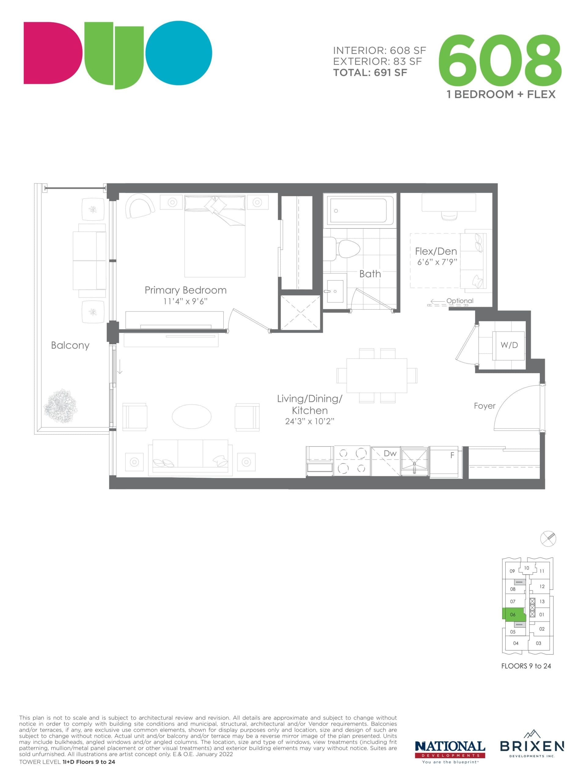 608 Floor Plan at Duo Condos - 608 sq.ft