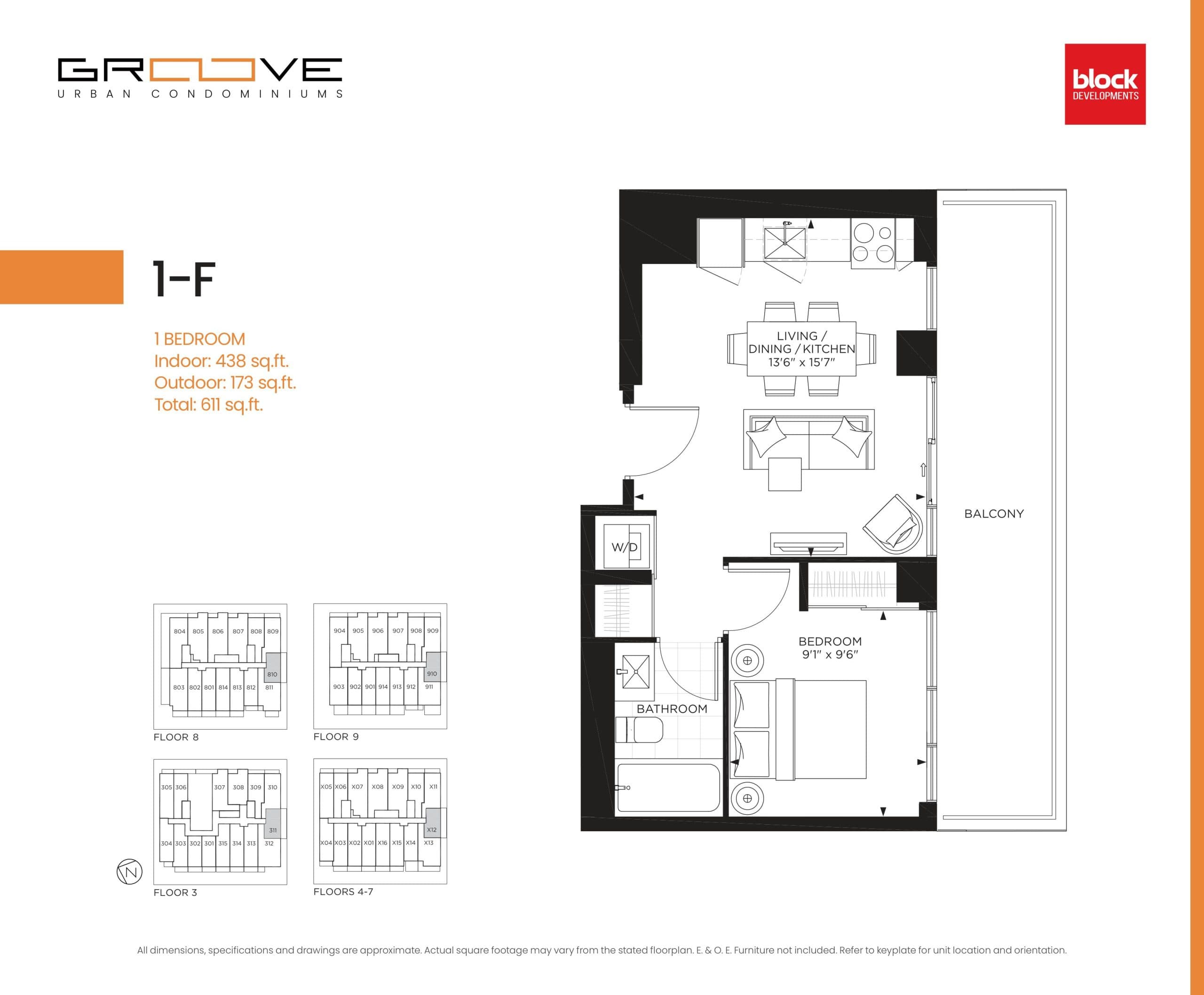 1-F Floor Plan at Groove Urban Condos - 438 sq.ft