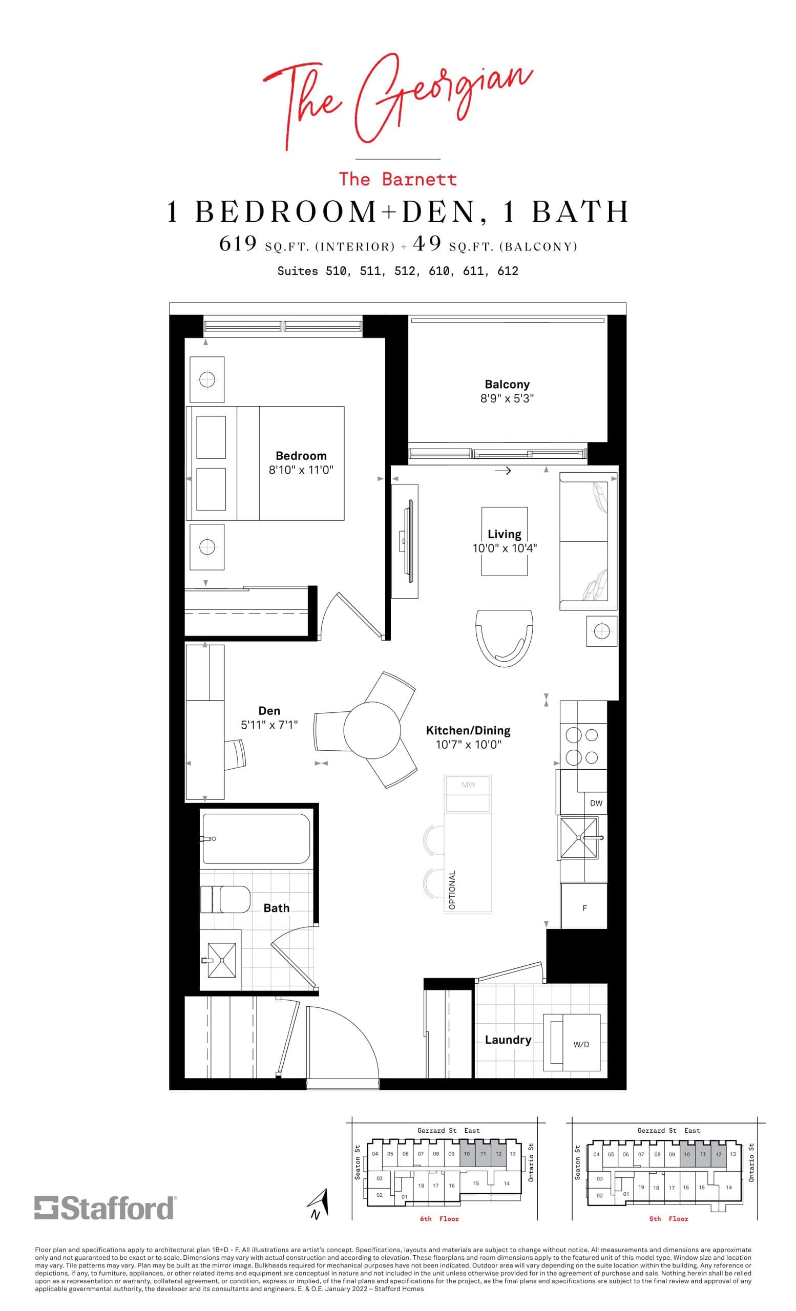 The Barnett Floor Plan at The Georgian Condos - 619 sq.ft