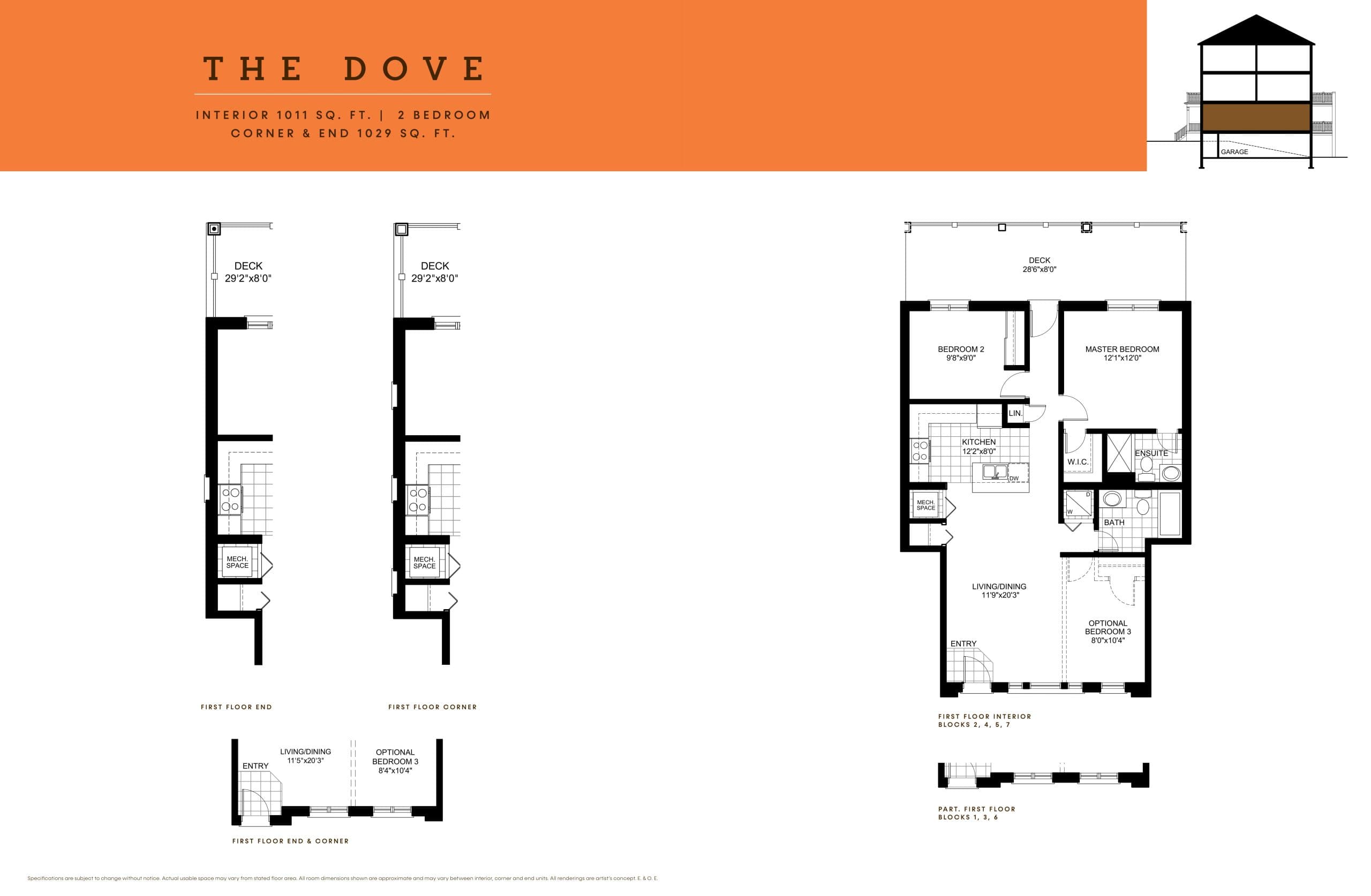 The Dove Floor Plan at Bridle Trail Urban Towns - 1011 sq.ft