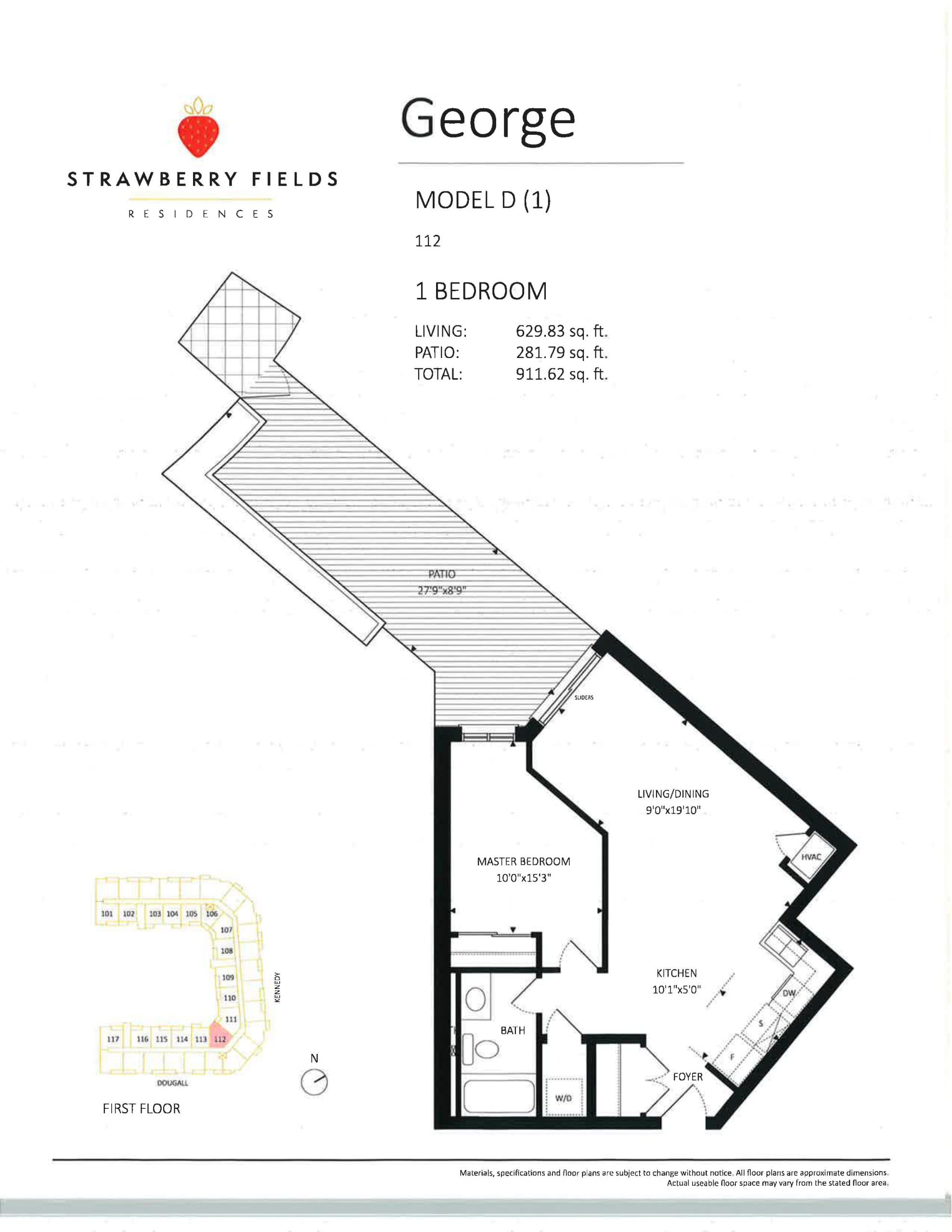 George Floor Plan at Strawberry Fields Residences - 630 sq.ft