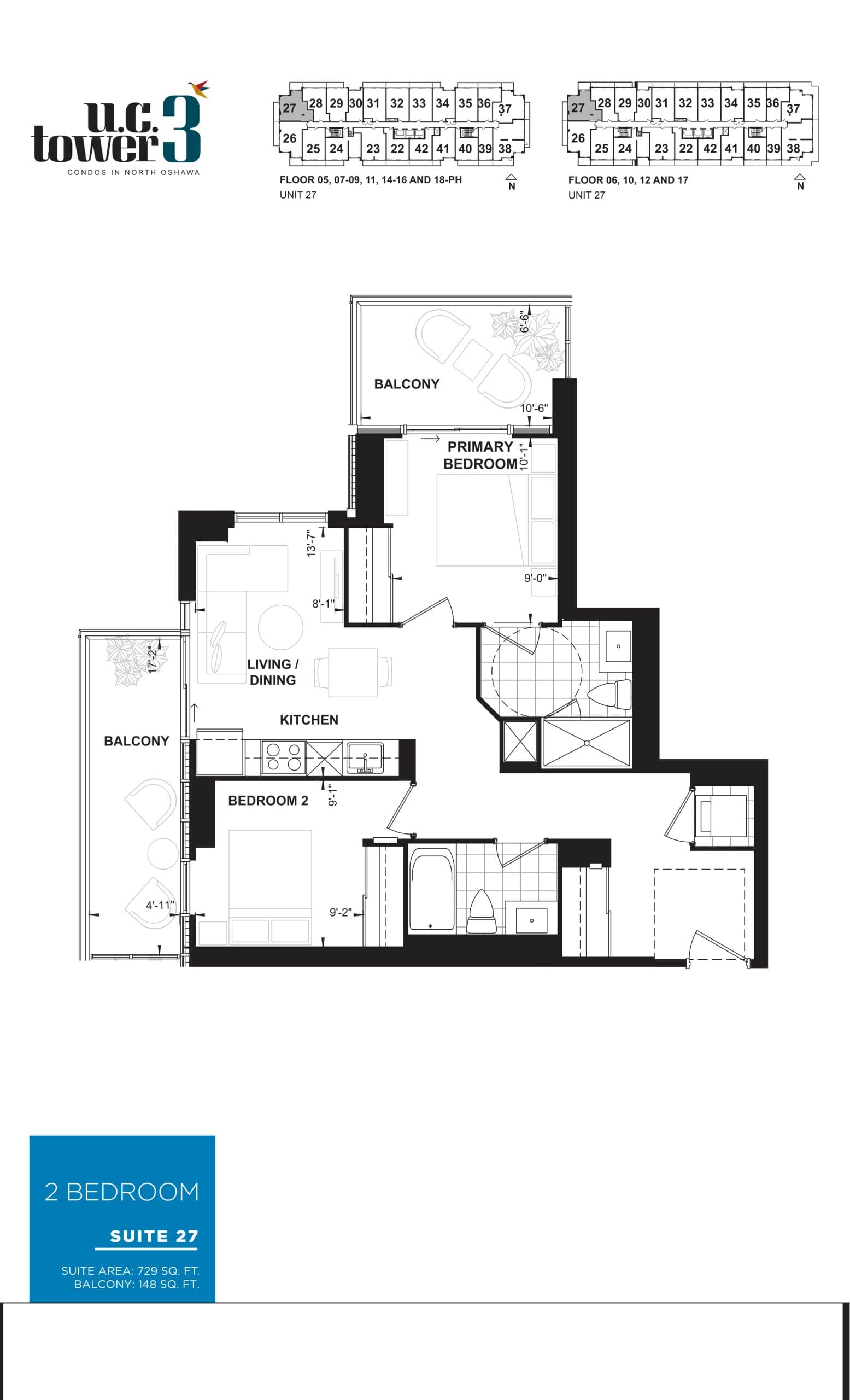 Suite 27 Floor Plan at U.C. Tower 3 Condos - 729 sq.ft