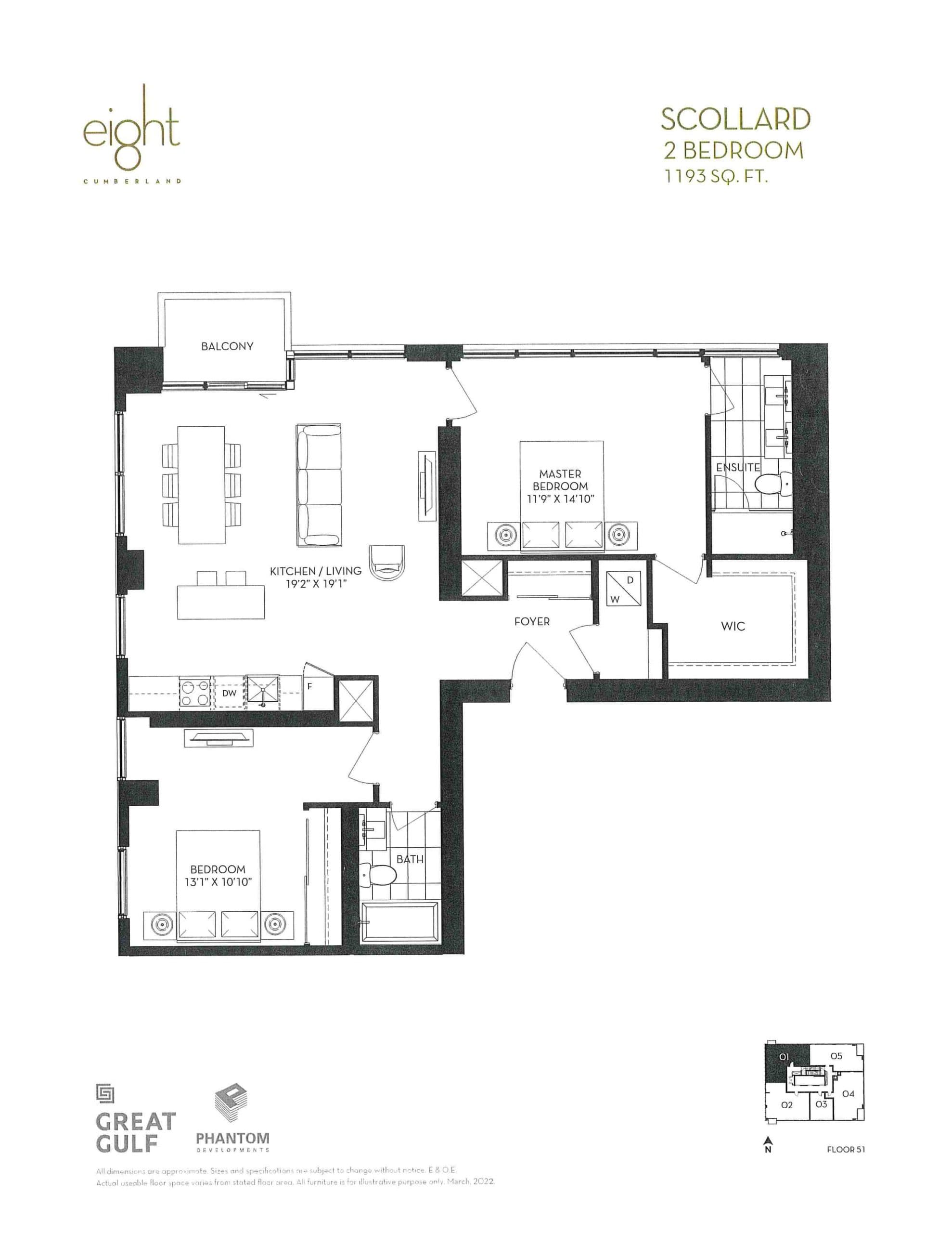 Scollard Floor Plan at 8 Cumberland Condos - 1193 sq.ft