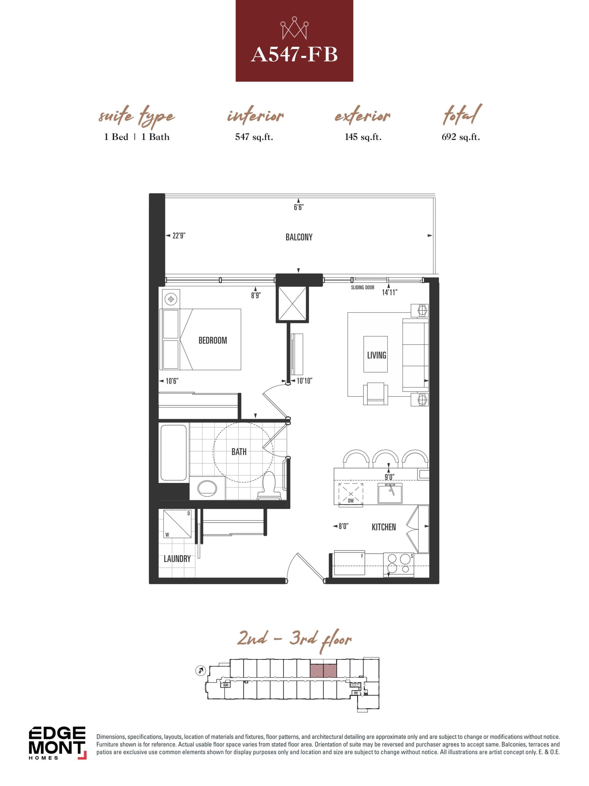 A547-FB Floor Plan at Louie Waterloo Residences - 547 sq.ft