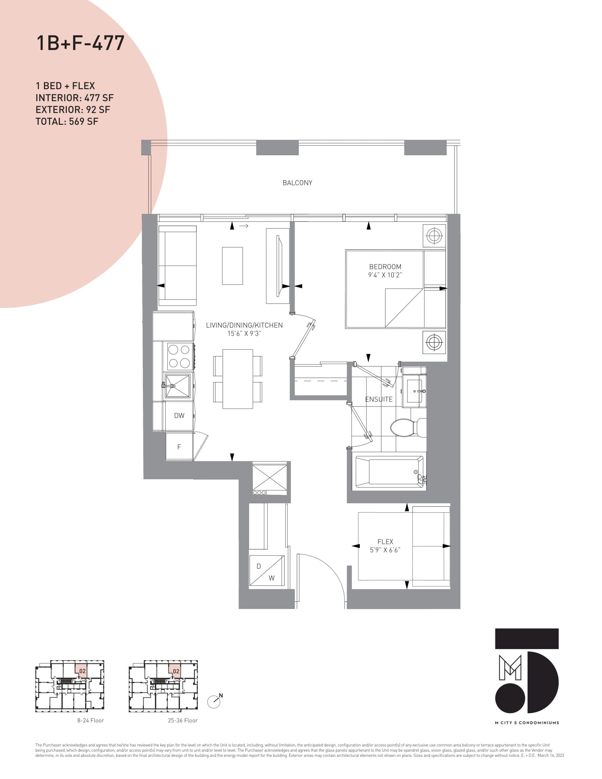 1B+F-477 Floor Plan at M5 Condos - 477 sq.ft