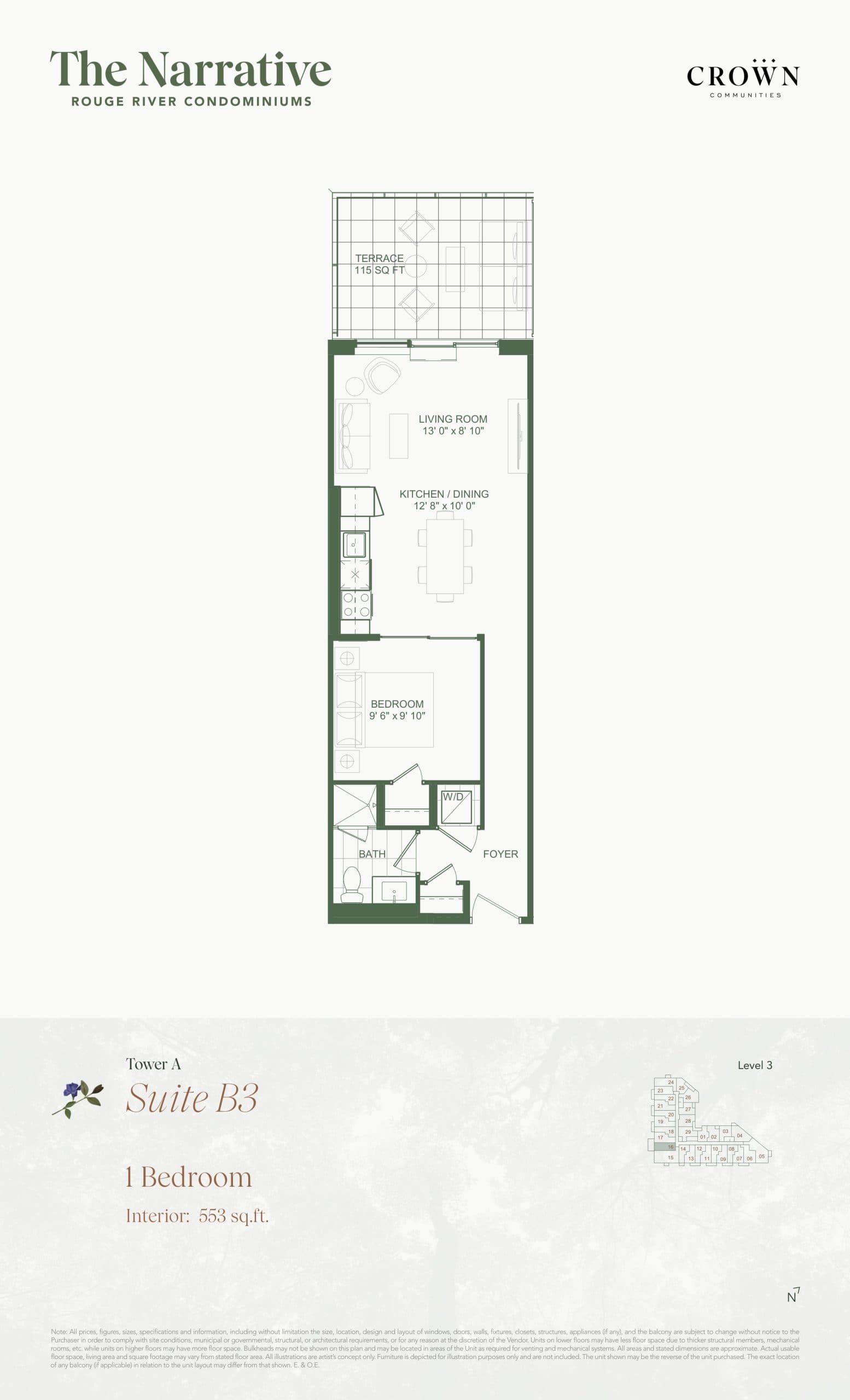 Suite B3 (Tower A) Floor Plan at The Narrative Condos - 553 sq.ft