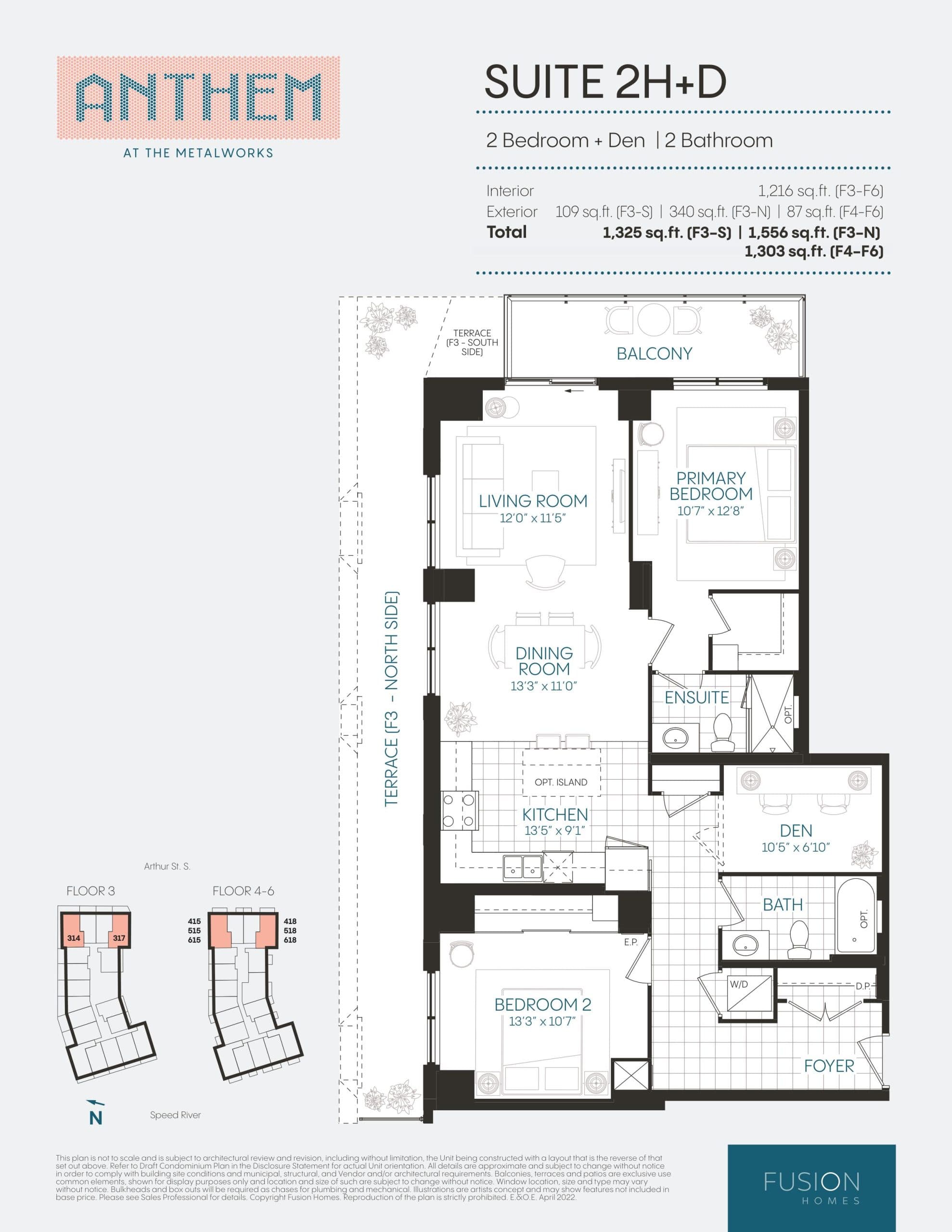 Suite 2H+D Floor Plan at Anthem at The Metalworks Condos - 1216 sq.ft