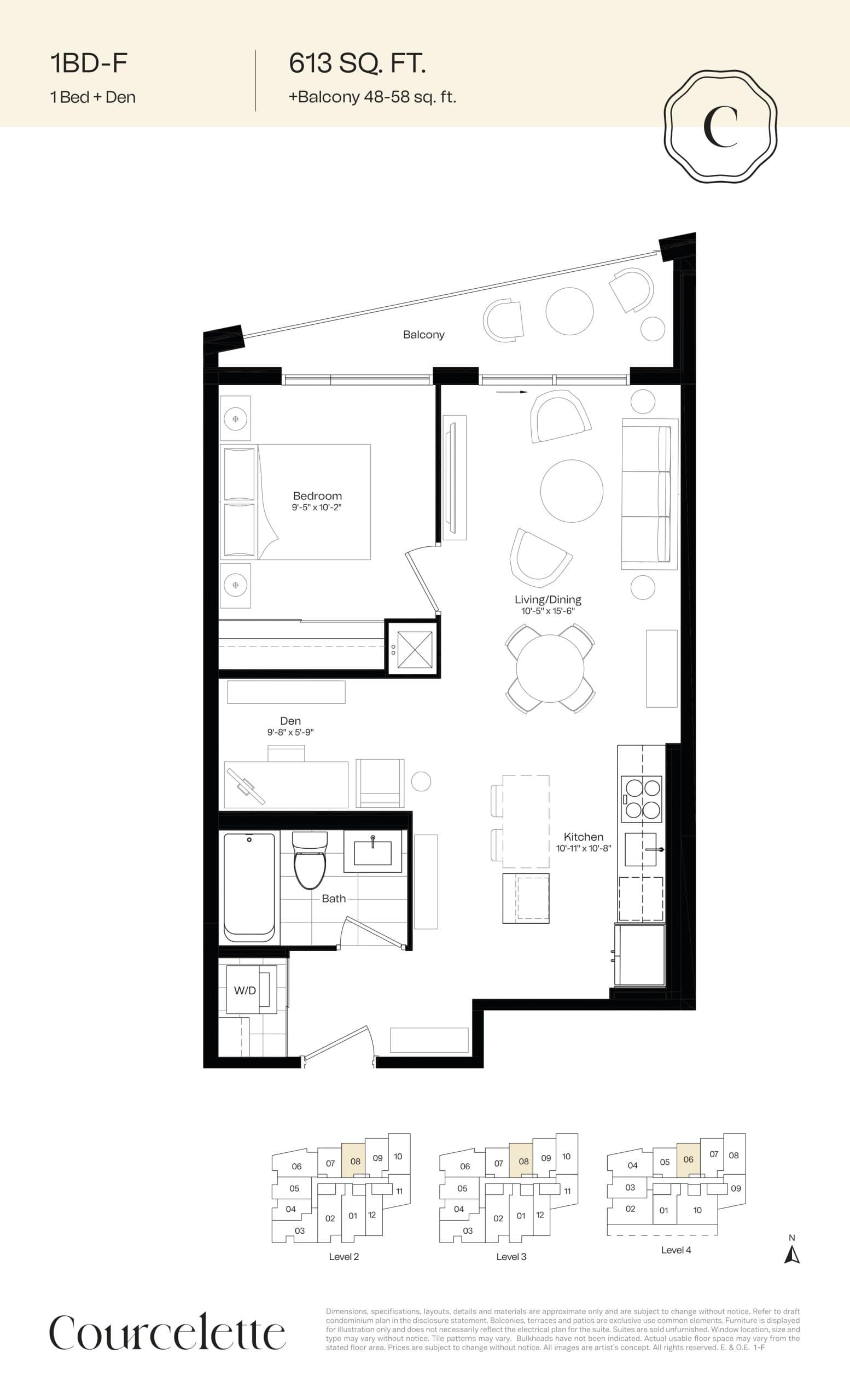 1BD-F Floor Plan at Courcelette Condo - 613 sq.ft