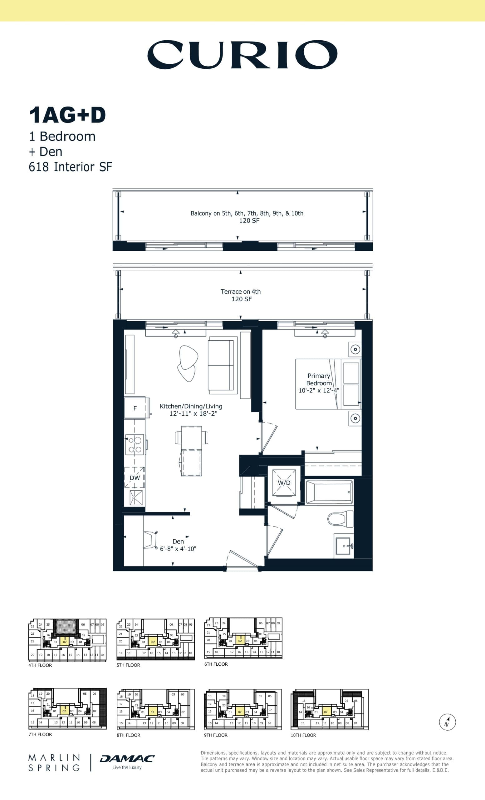 1AG+D Floor Plan at Curio Condos - 618 sq.ft