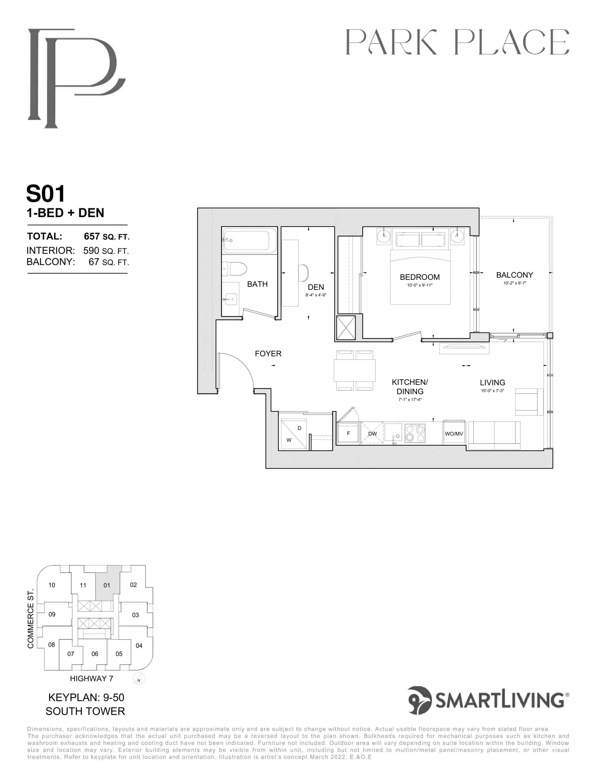 S01 Floor Plan at Park Place VMC Condos - 590 sq.ft