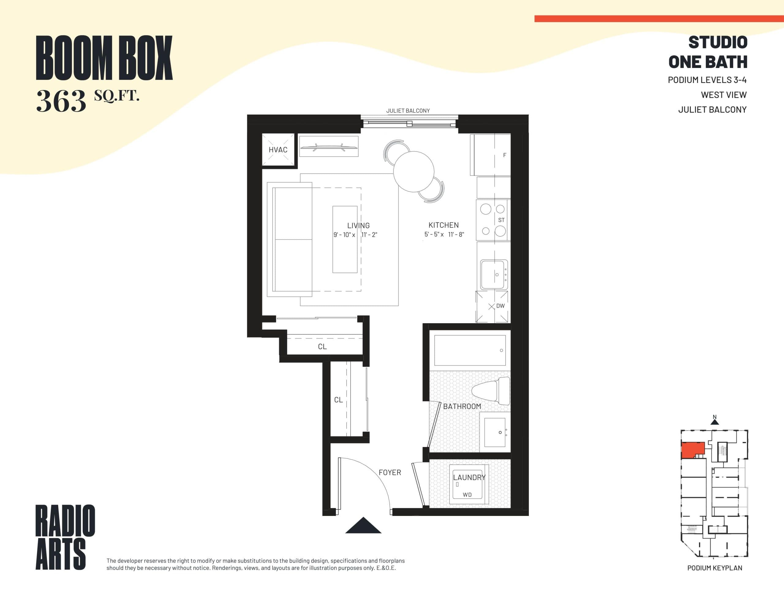 Boom Box Floor Plan at Radio Arts Condos - 363 sq.ft