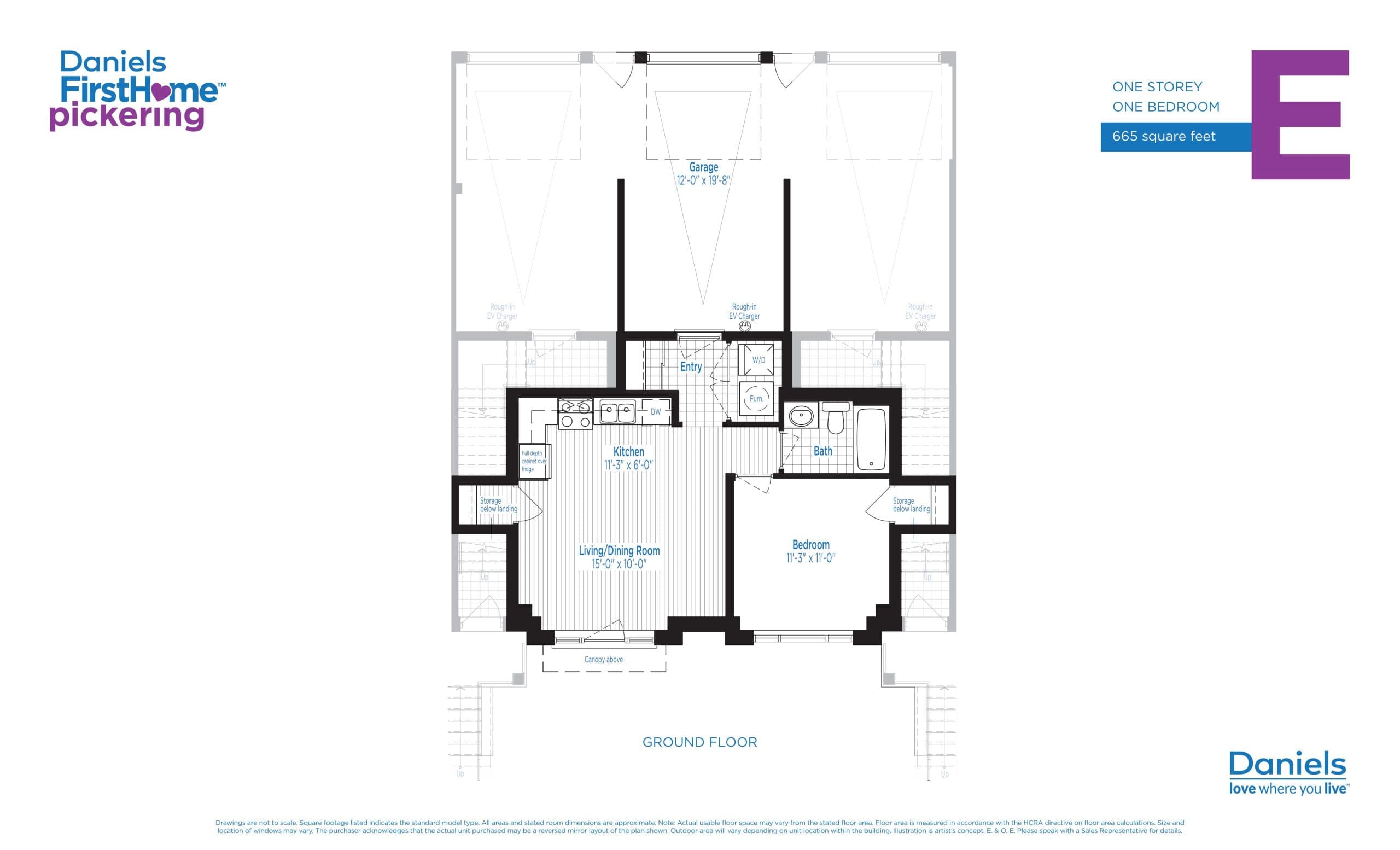 Suite E Floor Plan at Daniels FirstHome™ Pickering Towns - 665 sq.ft