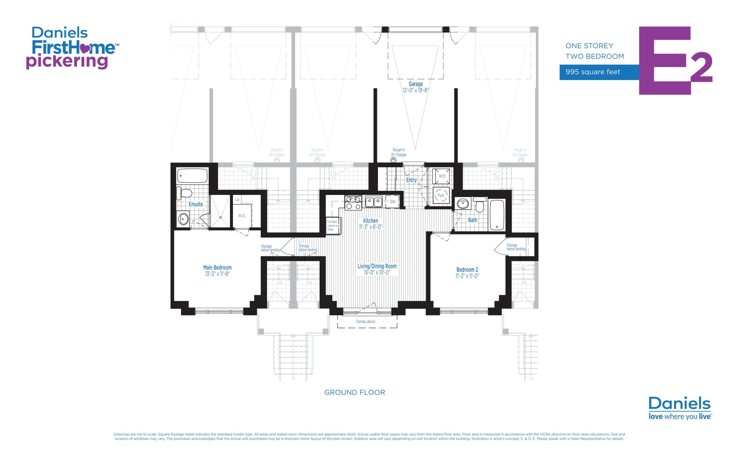 Suite E2 Floor Plan at Daniels FirstHome™ Pickering Towns - 995 sq.ft