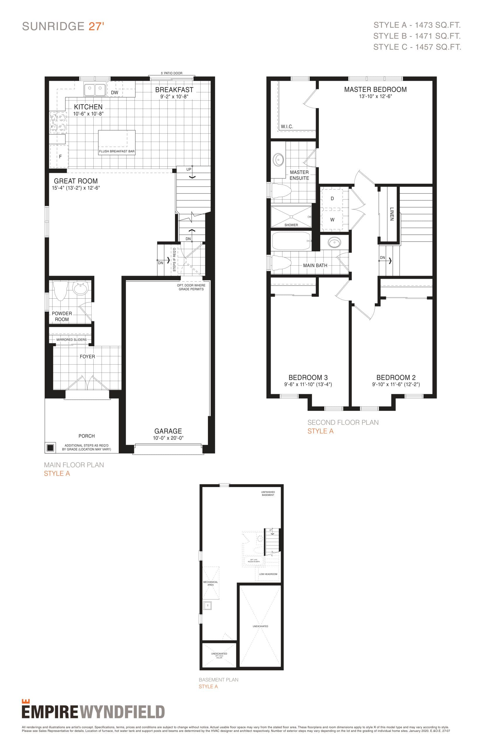 Sunridge Floor Plan at Empire Wyndfield Towns - 1473 sq.ft