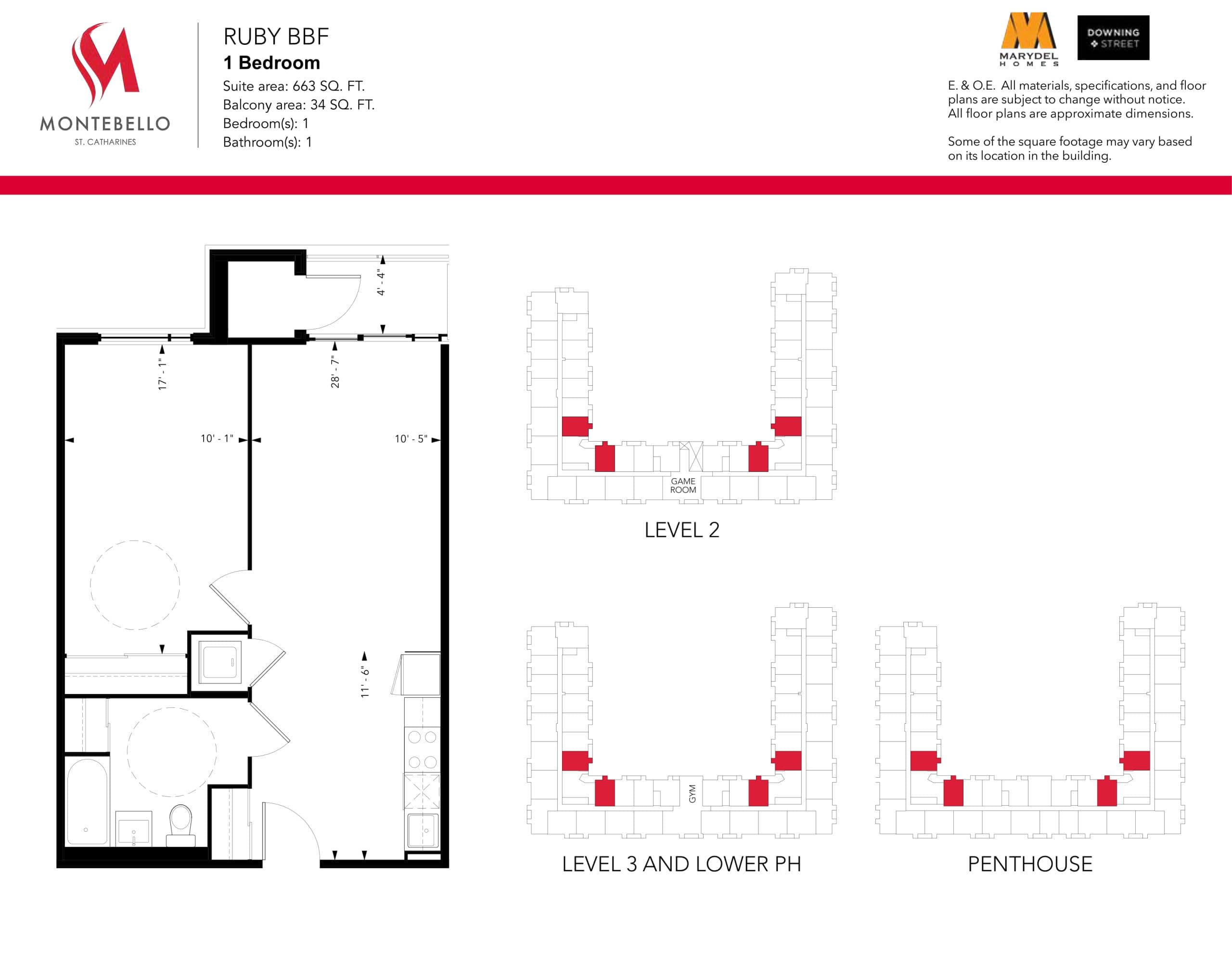 Ruby BBF Floor Plan at Montebello St. Catharines Condos - 663 sq.ft