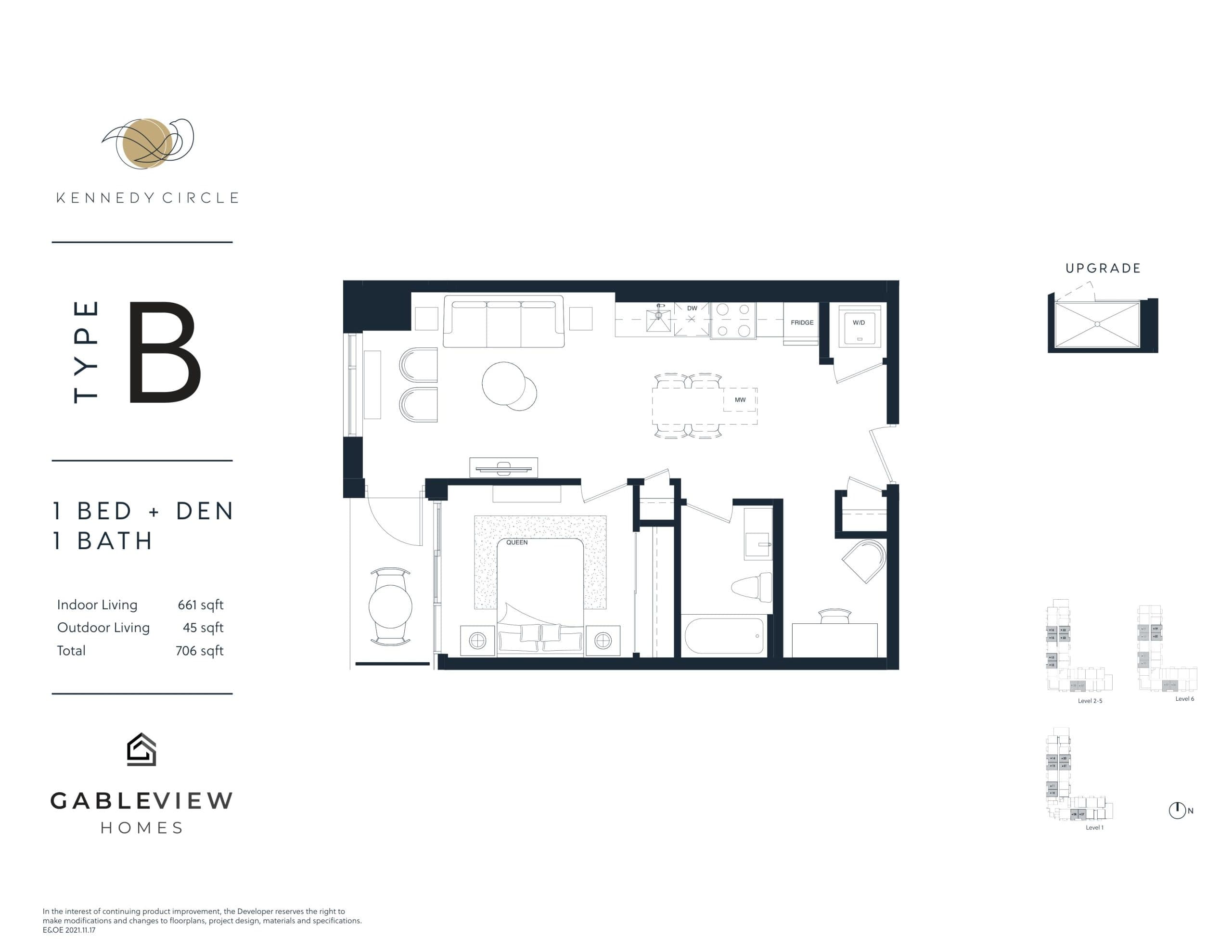 Type B Floor Plan at Kennedy Circle Condos - 661 sq.ft