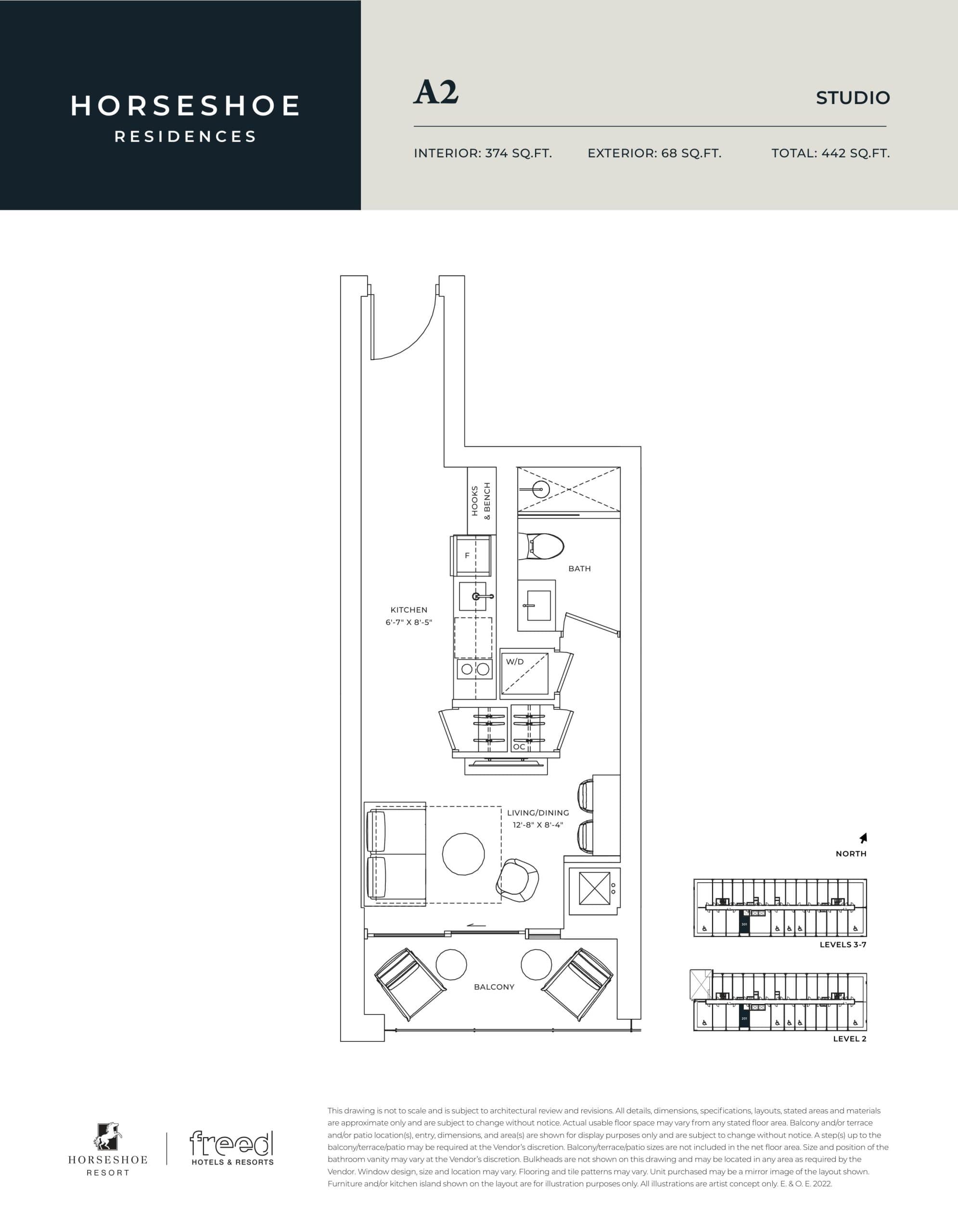 A2 Floor Plan at Horseshoe Residences Condos - 374 sq.ft