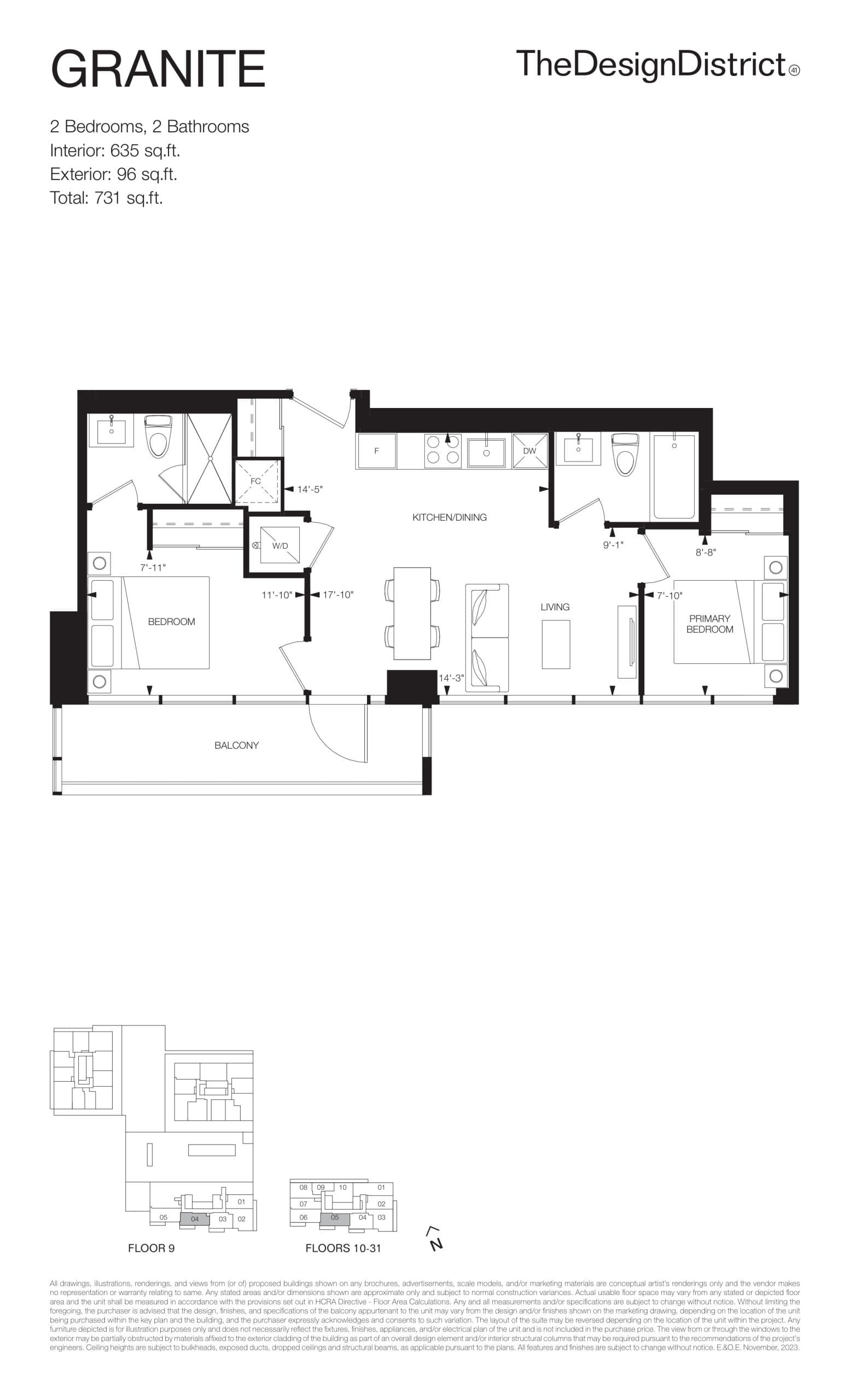 Granite Floor Plan at The Design District Condos - 635 sq.ft