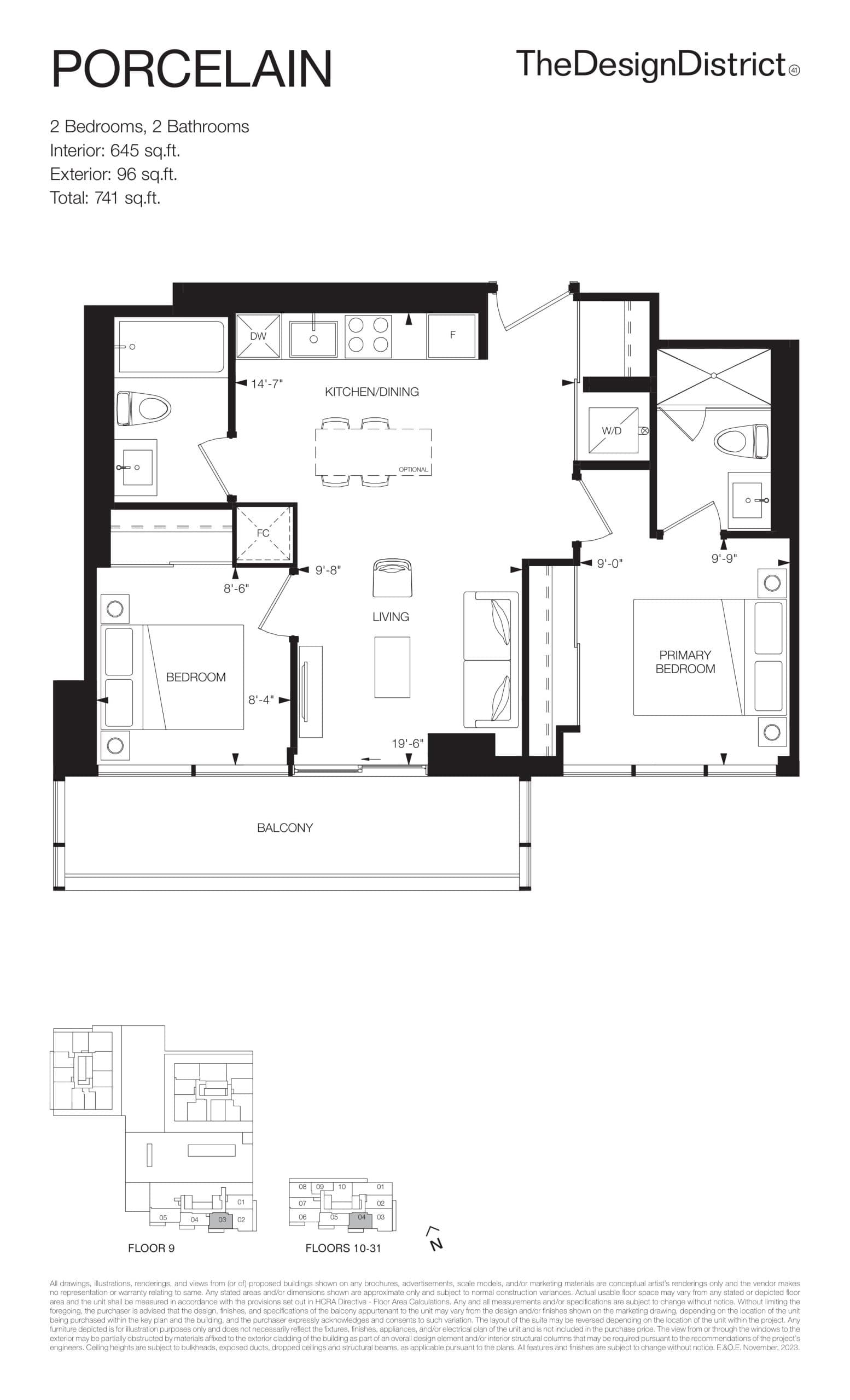 Porcelain Floor Plan at The Design District Condos - 645 sq.ft