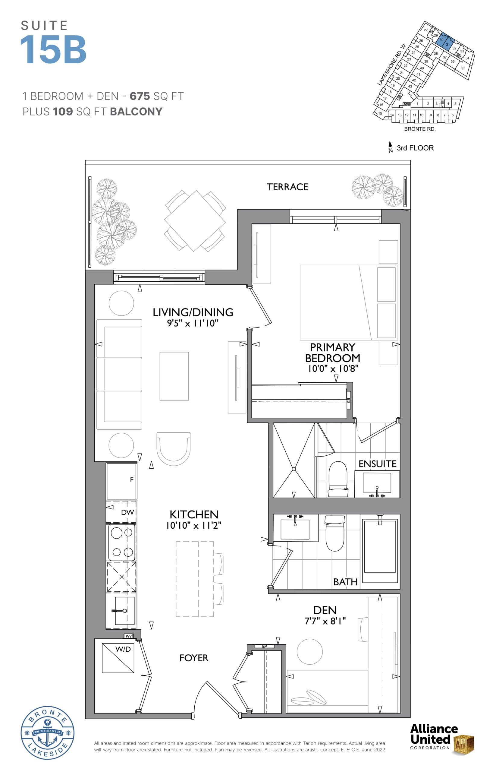 Suite 15B Floor Plan at The Residences at Bronte Lakeside Condos - 675 sq.ft