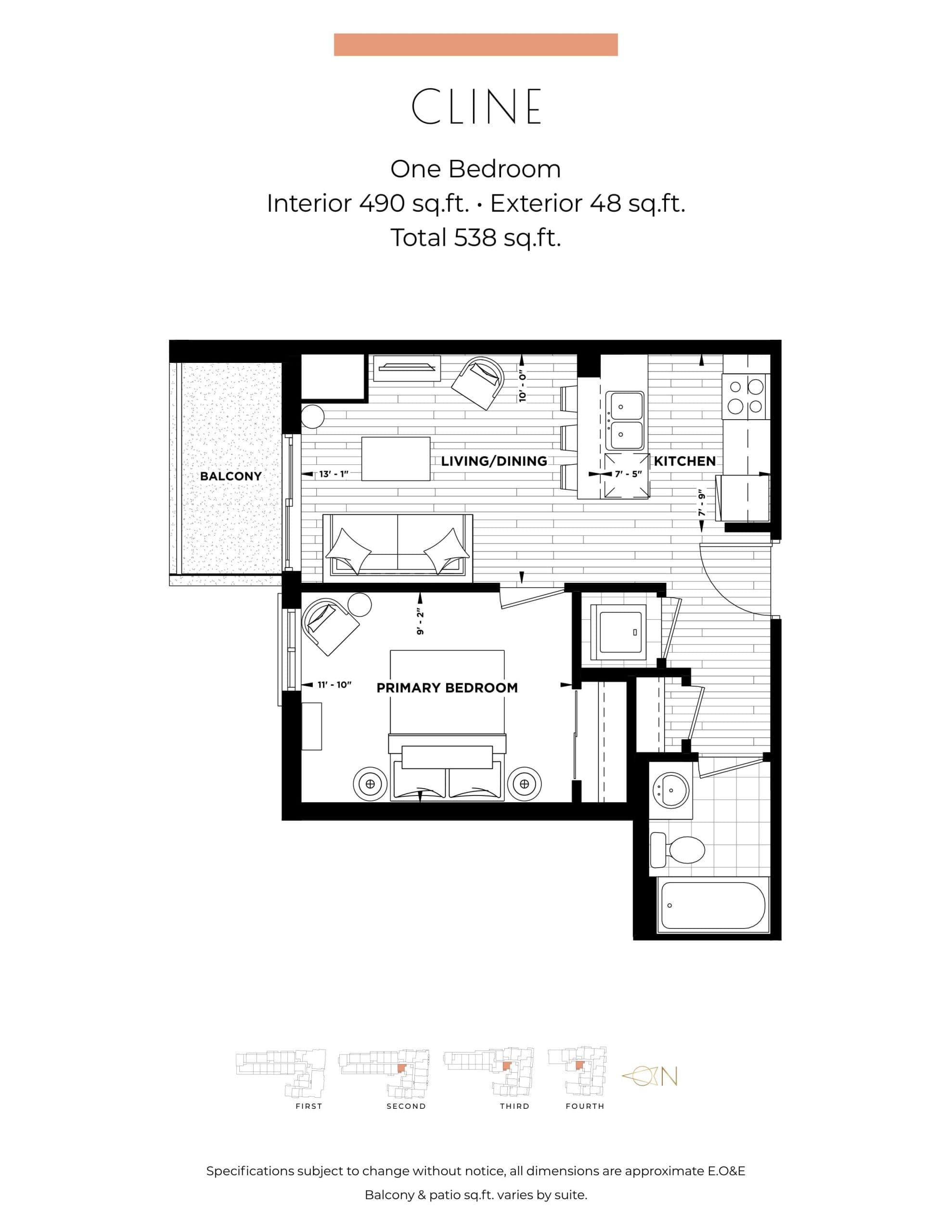 Cline Floor Plan at Century Condos - 490 sq.ft
