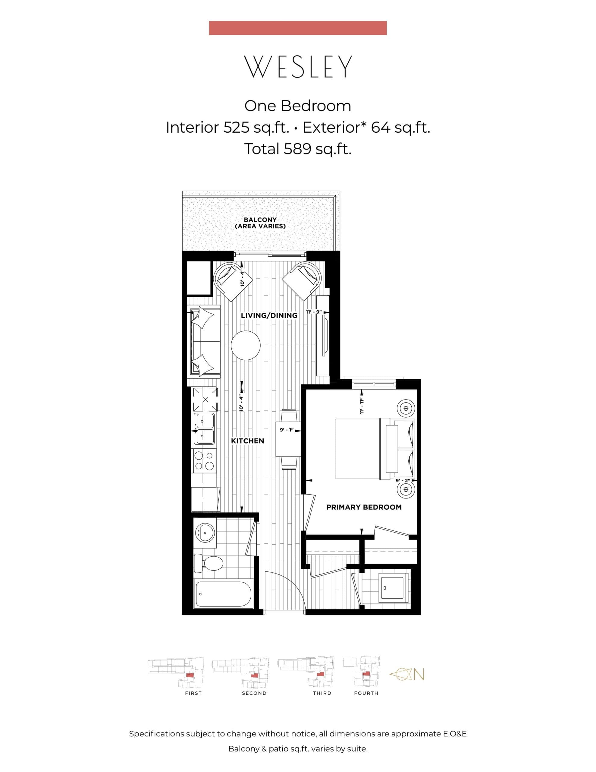 Wesley Floor Plan at Century Condos - 525 sq.ft