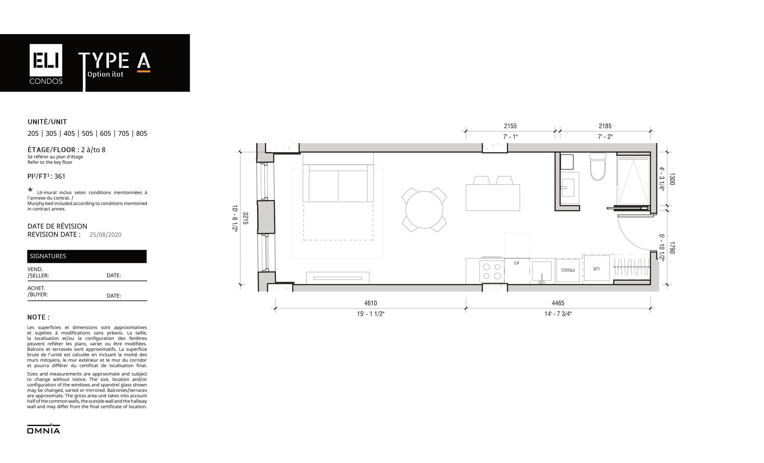 Type A Floor Plan at Eli Condos - 361 sq.ft