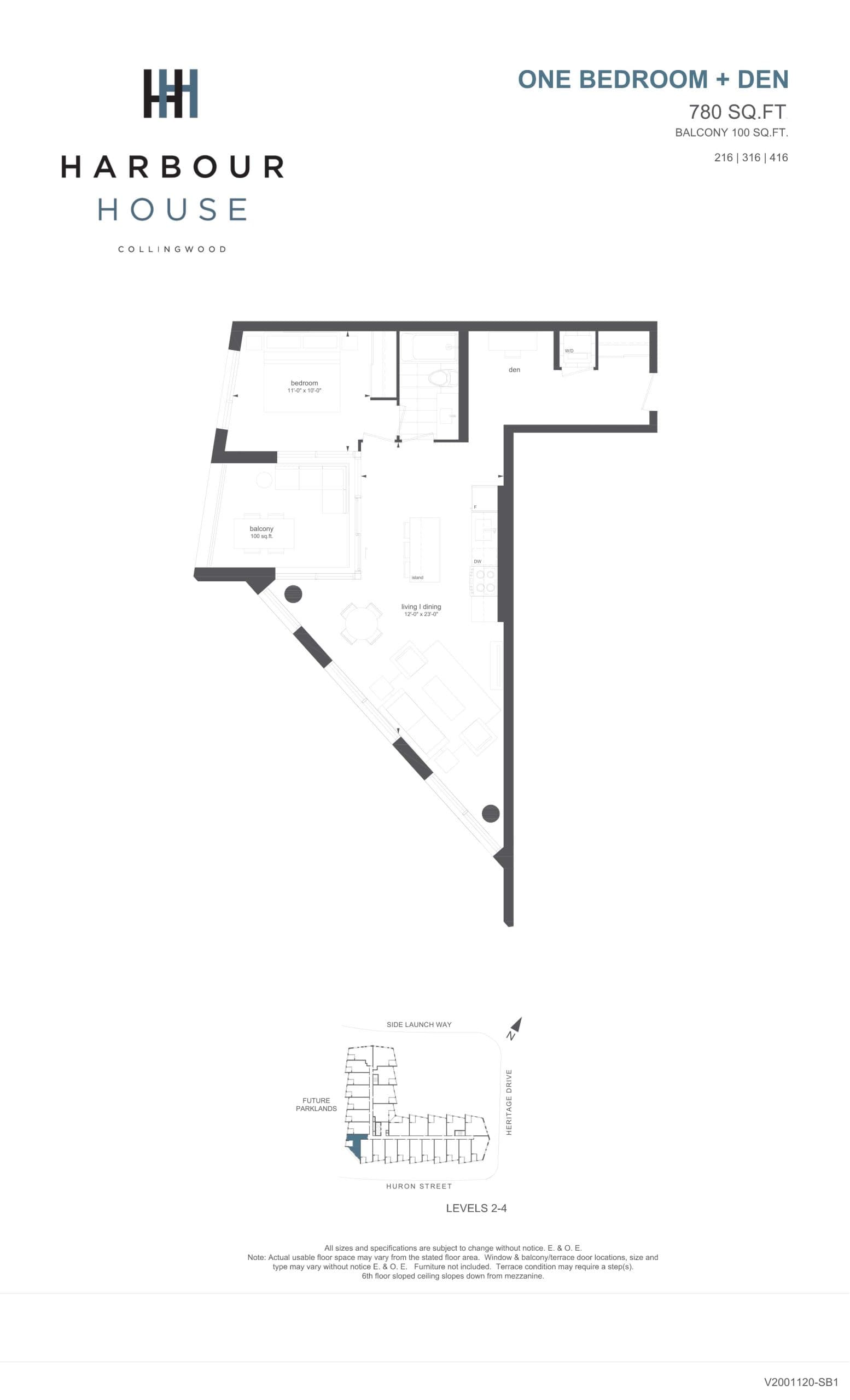 216 | 316 Floor Plan at Harbour House Condos - 780 sq.ft