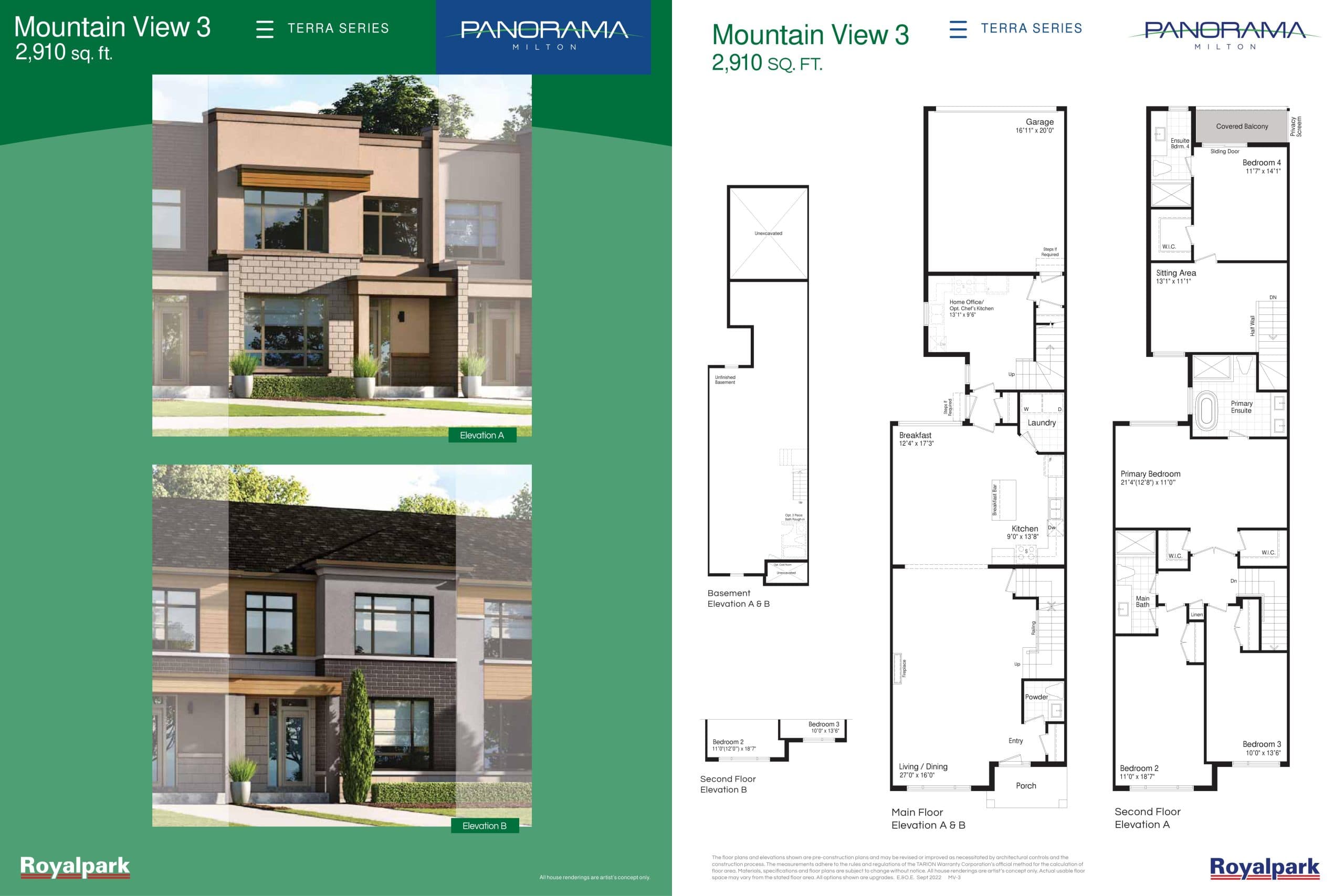 Mountain View 3 Floor Plan at Panorama Milton Towns - 2910 sq.ft